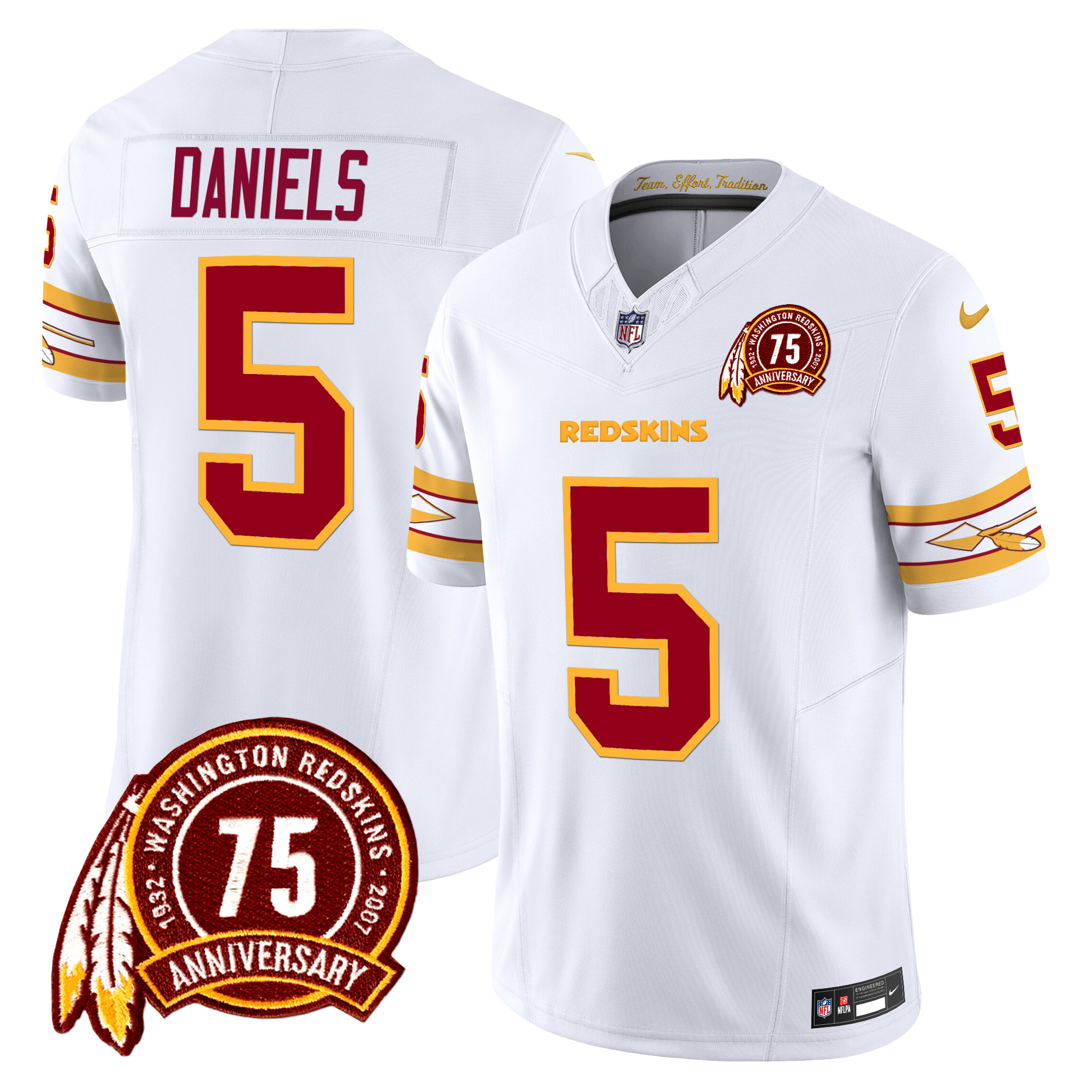 Jayden Daniels Men's Washington Redskins 75th Patch Vapor Limited White Jersey - All Stitched