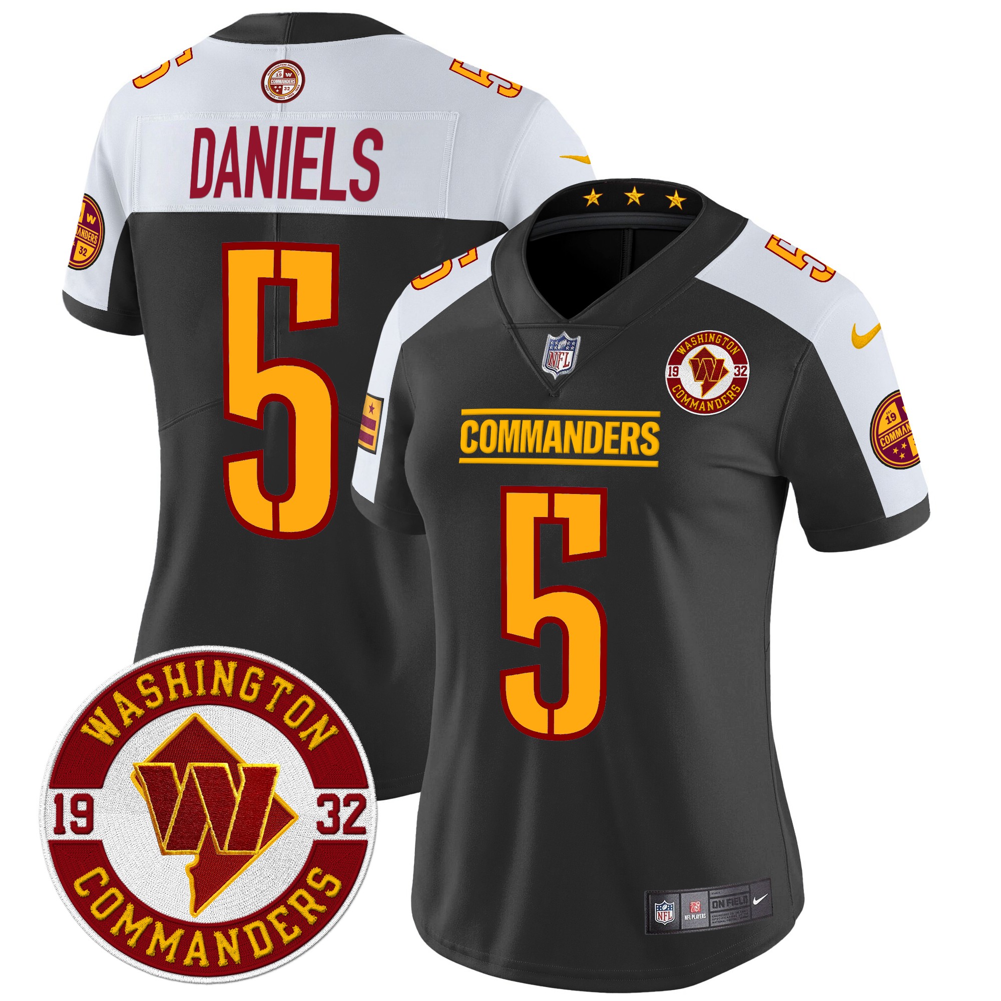 Jayden Daniels Women's Washington Commanders 2024 Vapor Limited Black Alternate Jersey - All Stitched
