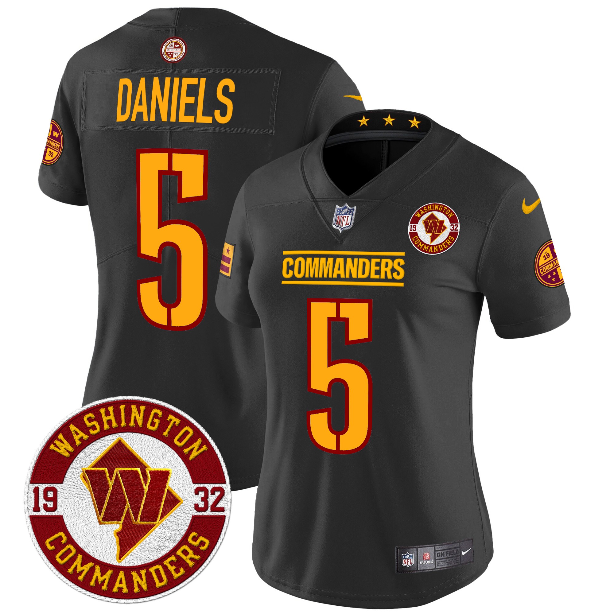 Jayden Daniels Women's Washington Commanders 2024 Vapor Limited Black Jersey - All Stitched