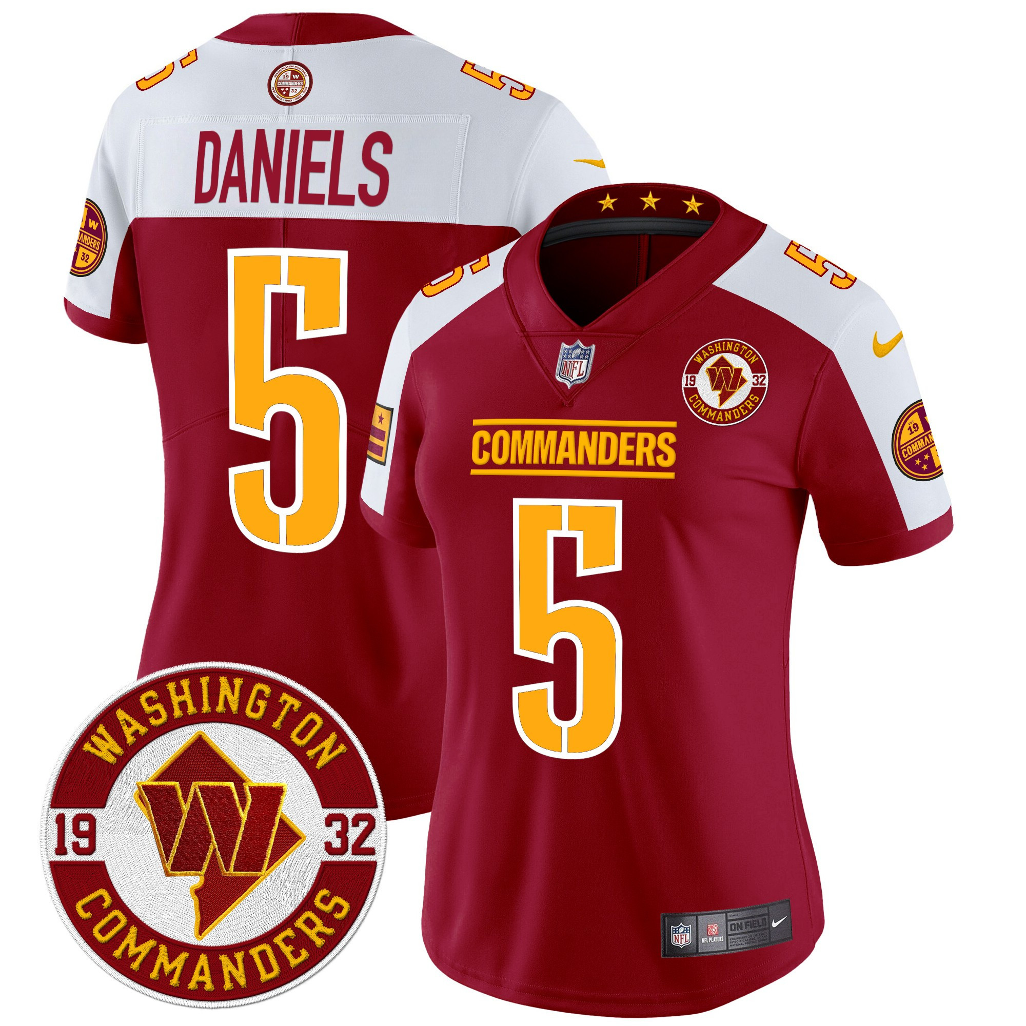 Jayden Daniels Women's Washington Commanders 2024 Vapor Limited Burgundy Alternate Jersey - All Stitched