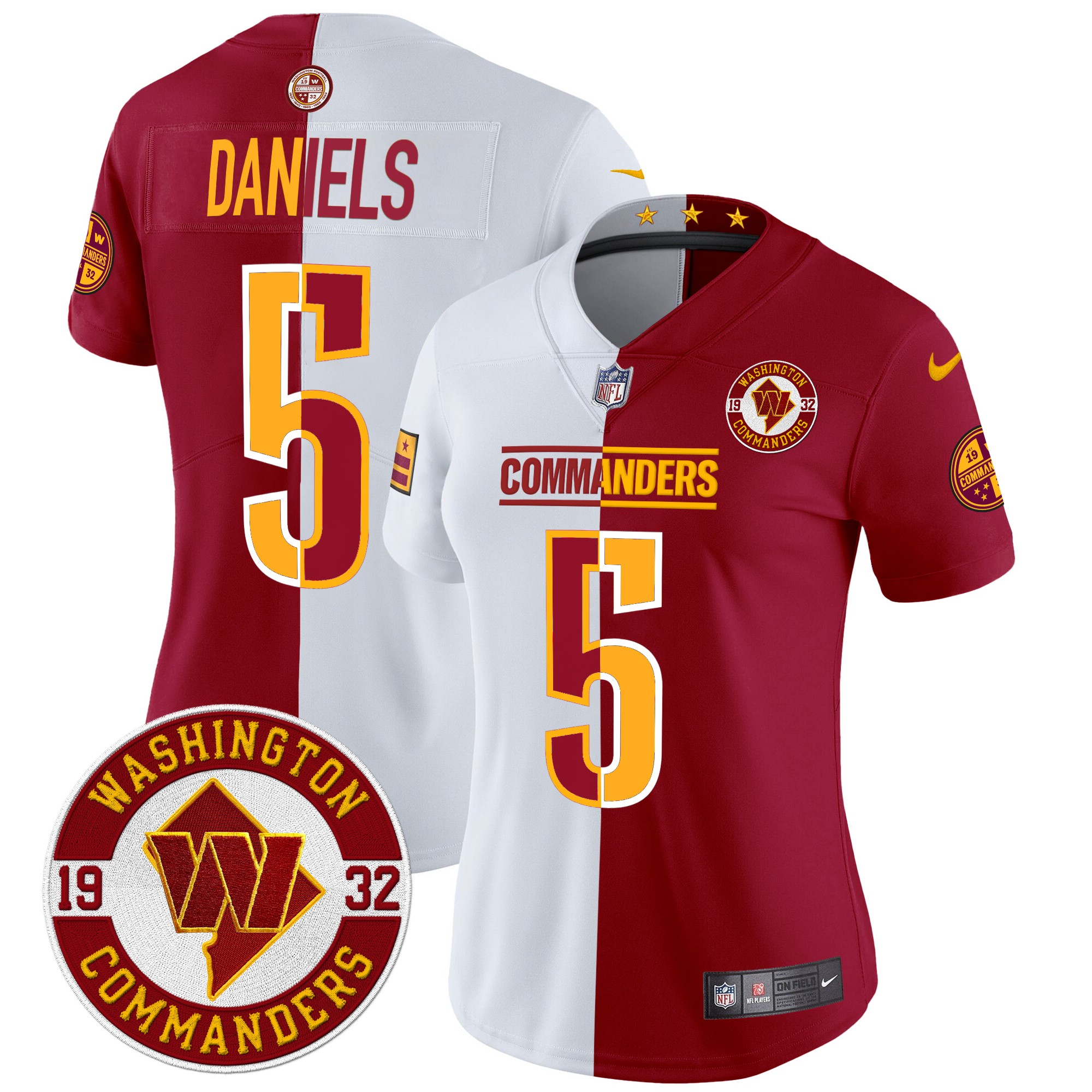 Jayden Daniels Women's Washington Commanders 2024 Vapor Limited Half Jersey - All Stitched