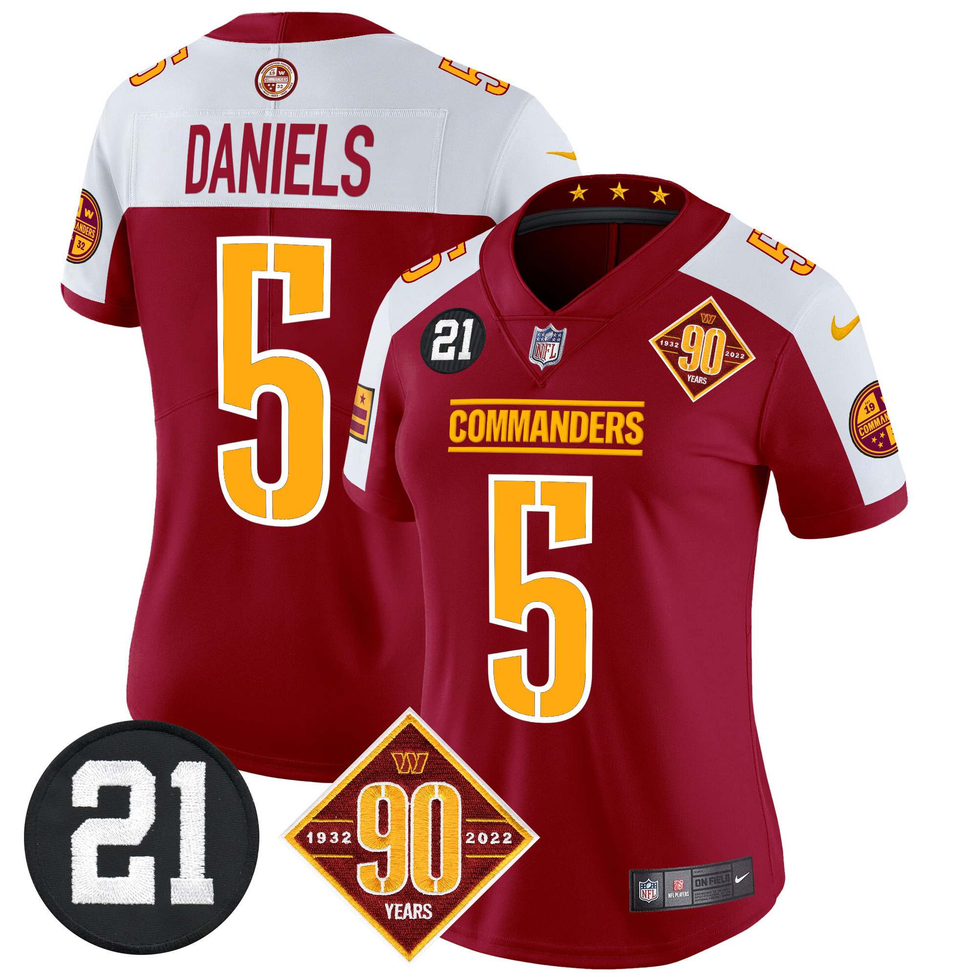 Jayden Daniels Women's Washington Commanders 90th & Sean Taylor Patch Vapor Limited Burgundy Alternate Jersey - All Stitched