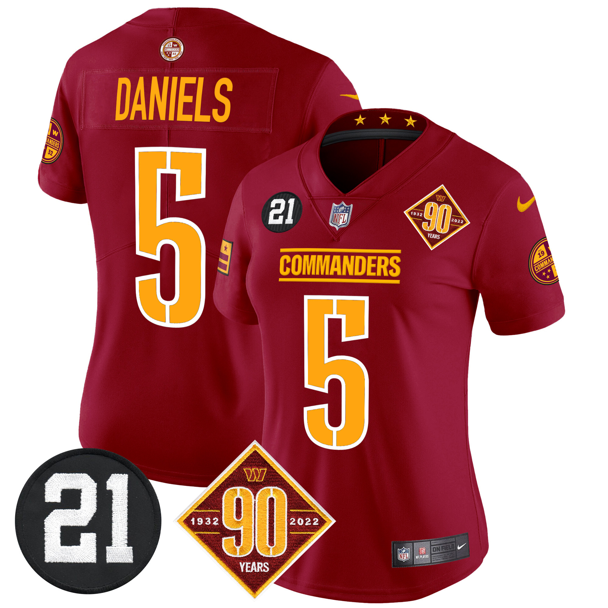 Jayden Daniels Women's Washington Commanders 90th & Sean Taylor Patch Vapor Limited Burgundy Jersey - All Stitched