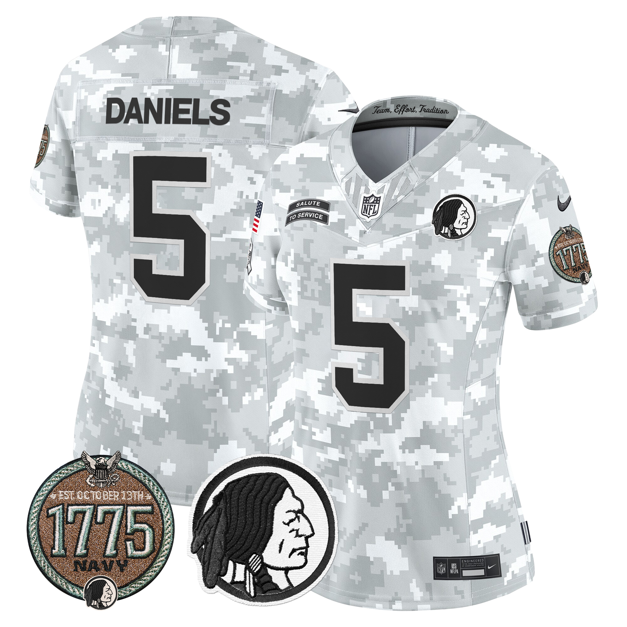 Jayden Daniels Women's Washington Redskins 2024 Salute to Service Establishment Year Patch Vapor Limited Navy Jersey - All Stitched
