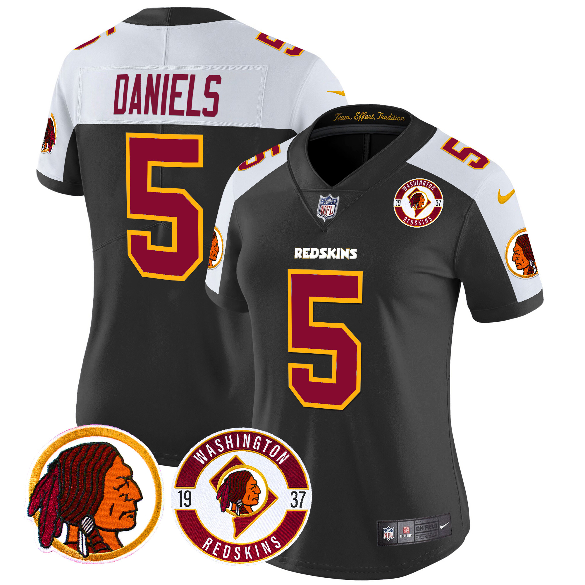 Jayden Daniels Women's Washington Redskins 2024 Vapor Limited Black Alternate Jersey - All Stitched