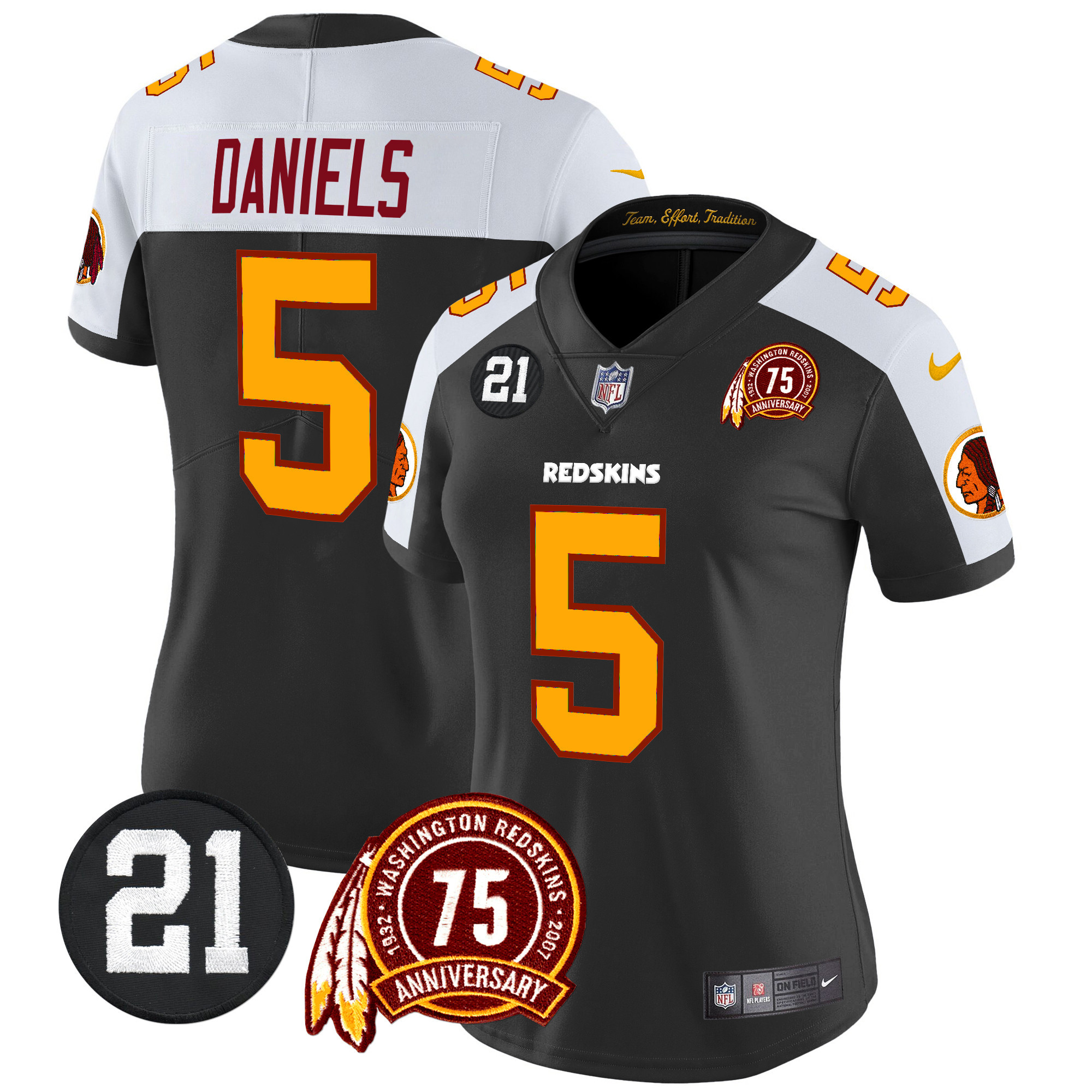 Jayden Daniels Women's Washington Redskins 75th & Sean Taylor Patch Vapor Limited Black Alternate Jersey - All Stitched