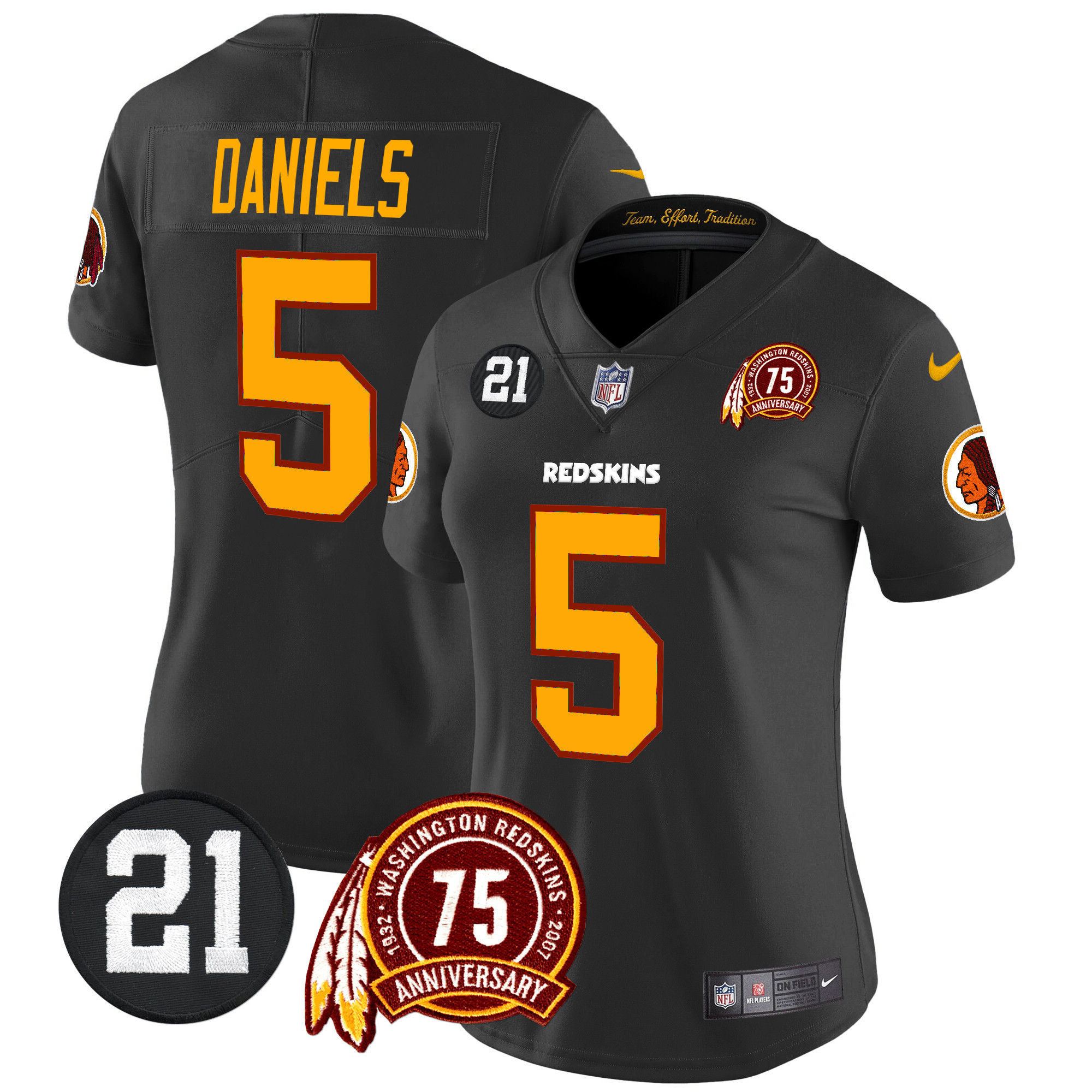 Jayden Daniels Women's Washington Redskins 75th & Sean Taylor Patch Vapor Limited Black Jersey - All Stitched