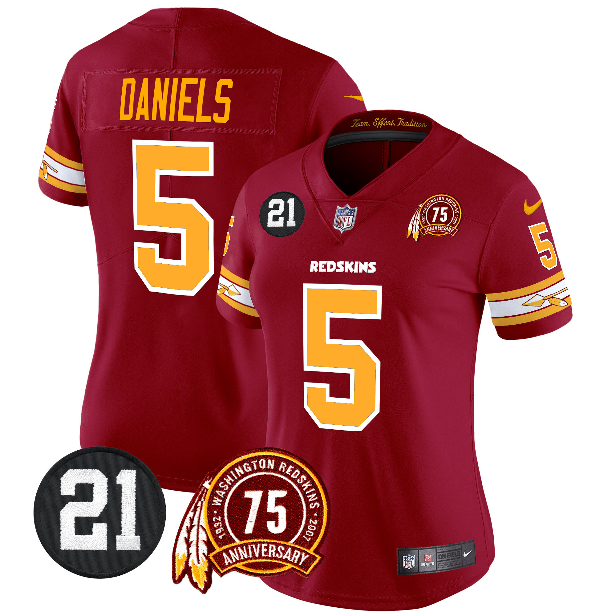 Jayden Daniels Women's Washington Redskins 75th & Sean Taylor Patch Vapor Limited Burgundy Jersey - All Stitched