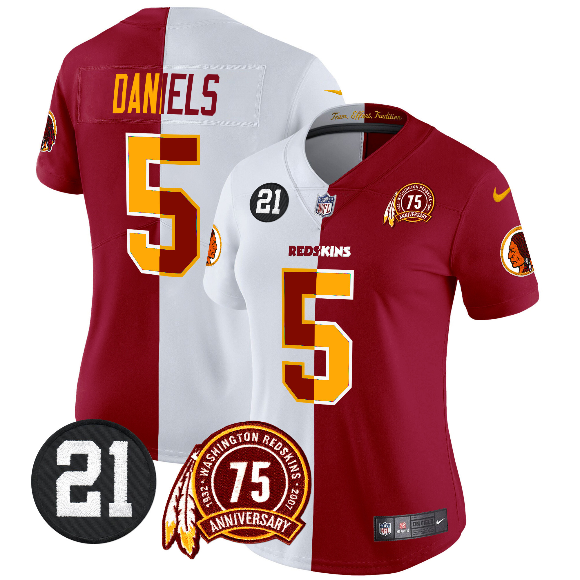 Jayden Daniels Women's Washington Redskins 75th & Sean Taylor Patch Vapor Limited Half Jersey - All Stitched