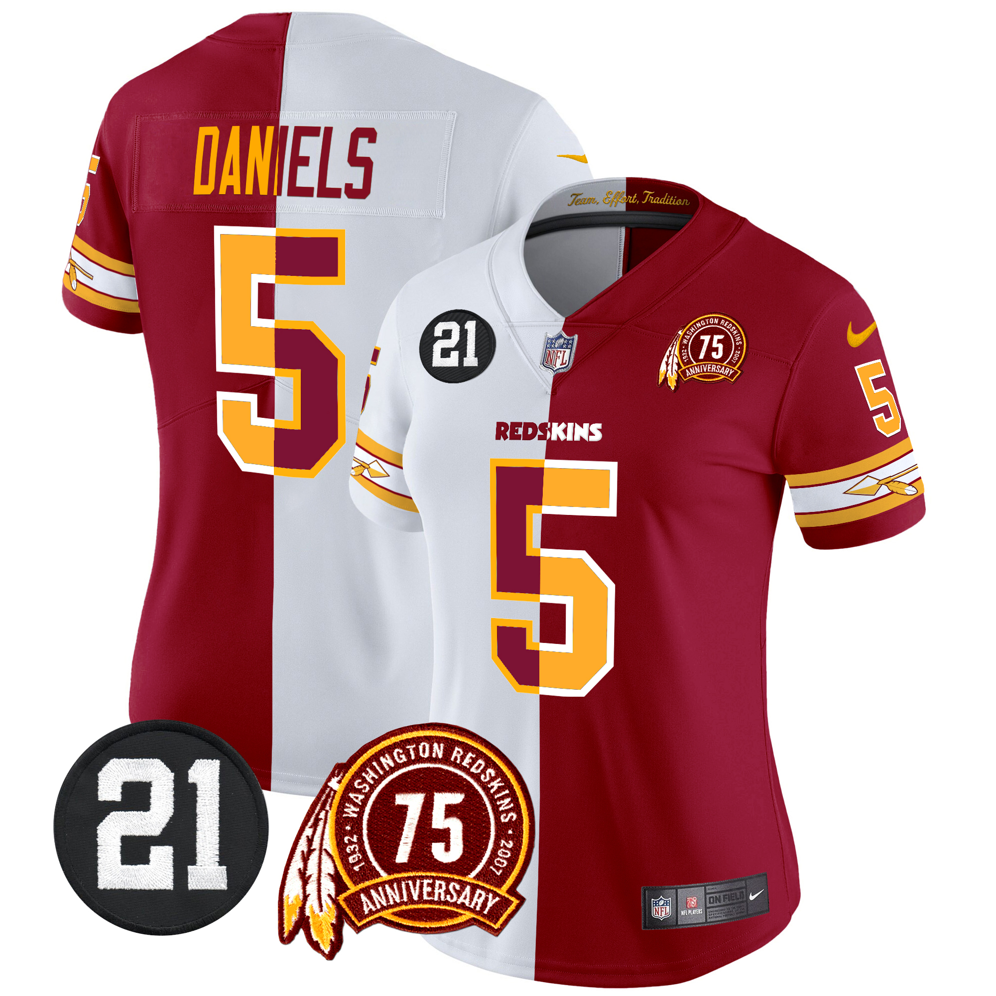 Jayden Daniels Women's Washington Redskins 75th & Sean Taylor Patch Vapor Limited Half Jersey - All Stitched
