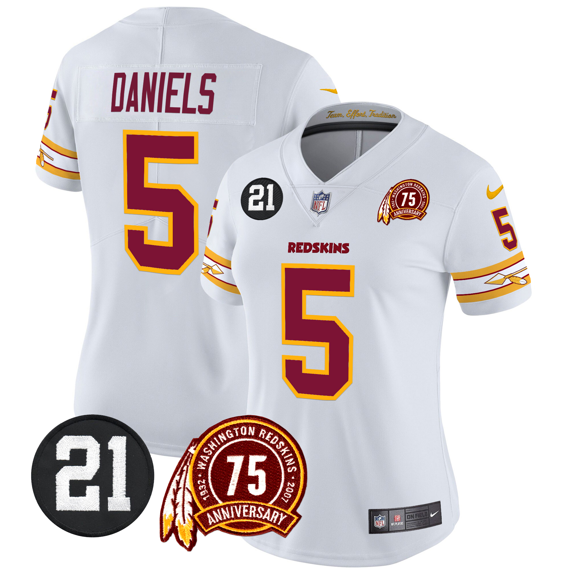 Jayden Daniels Women's Washington Redskins 75th & Sean Taylor Patch Vapor Limited White Jersey - All Stitched