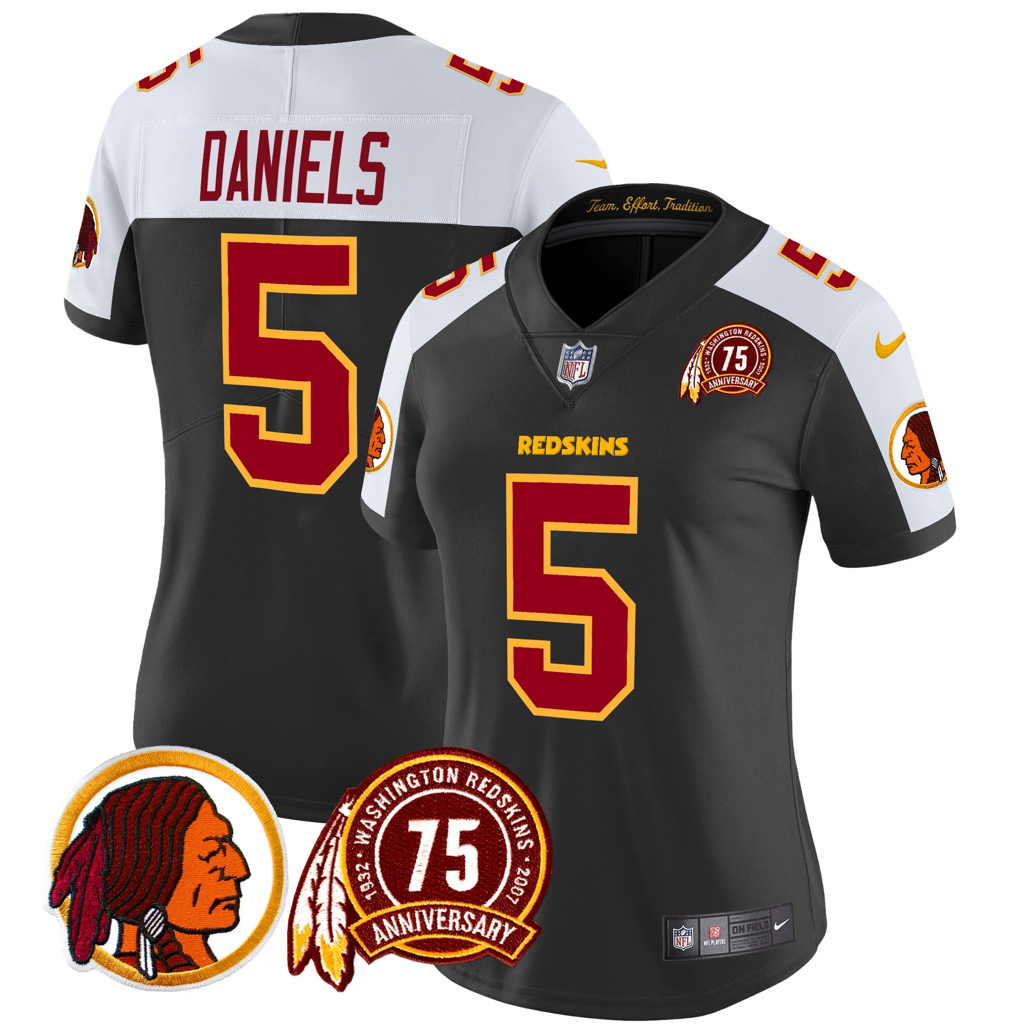 Jayden Daniels Women's Washington Redskins 75th Patch Vapor Limited Black Alternate Jersey - All Stitched