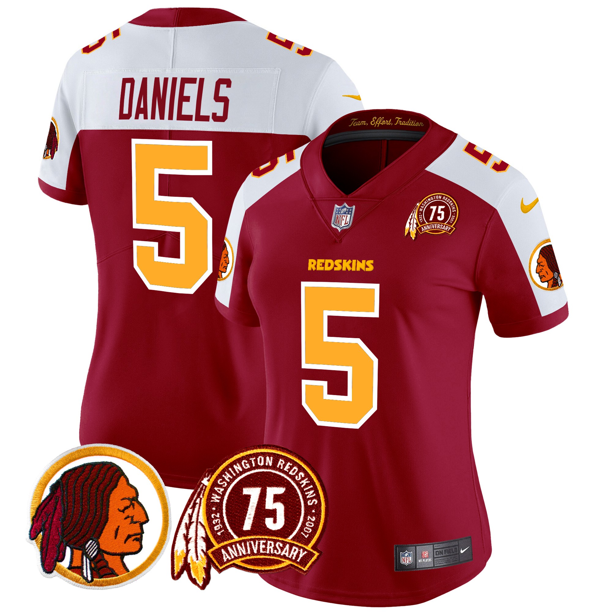 Jayden Daniels Women's Washington Redskins 75th Patch Vapor Limited Burgundy Alternate Jersey - All Stitched