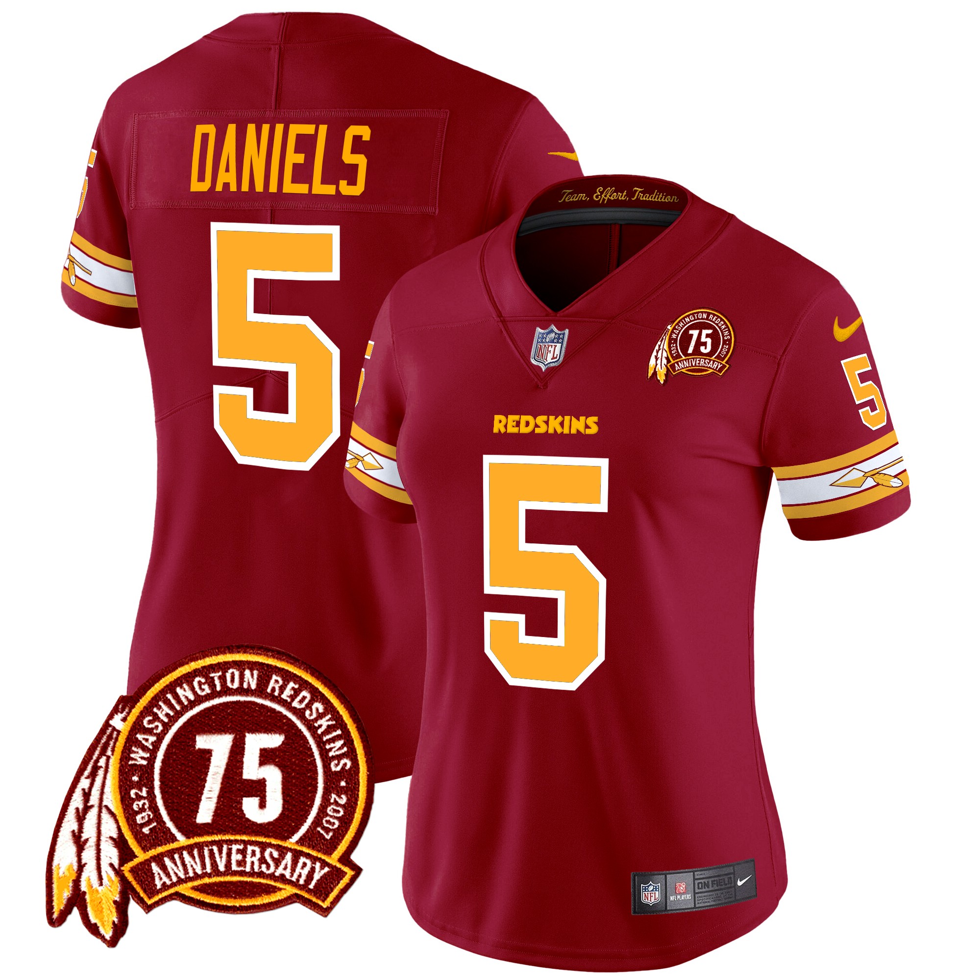 Jayden Daniels Women's Washington Redskins 75th Patch Vapor Limited Burgundy Jersey - All Stitched