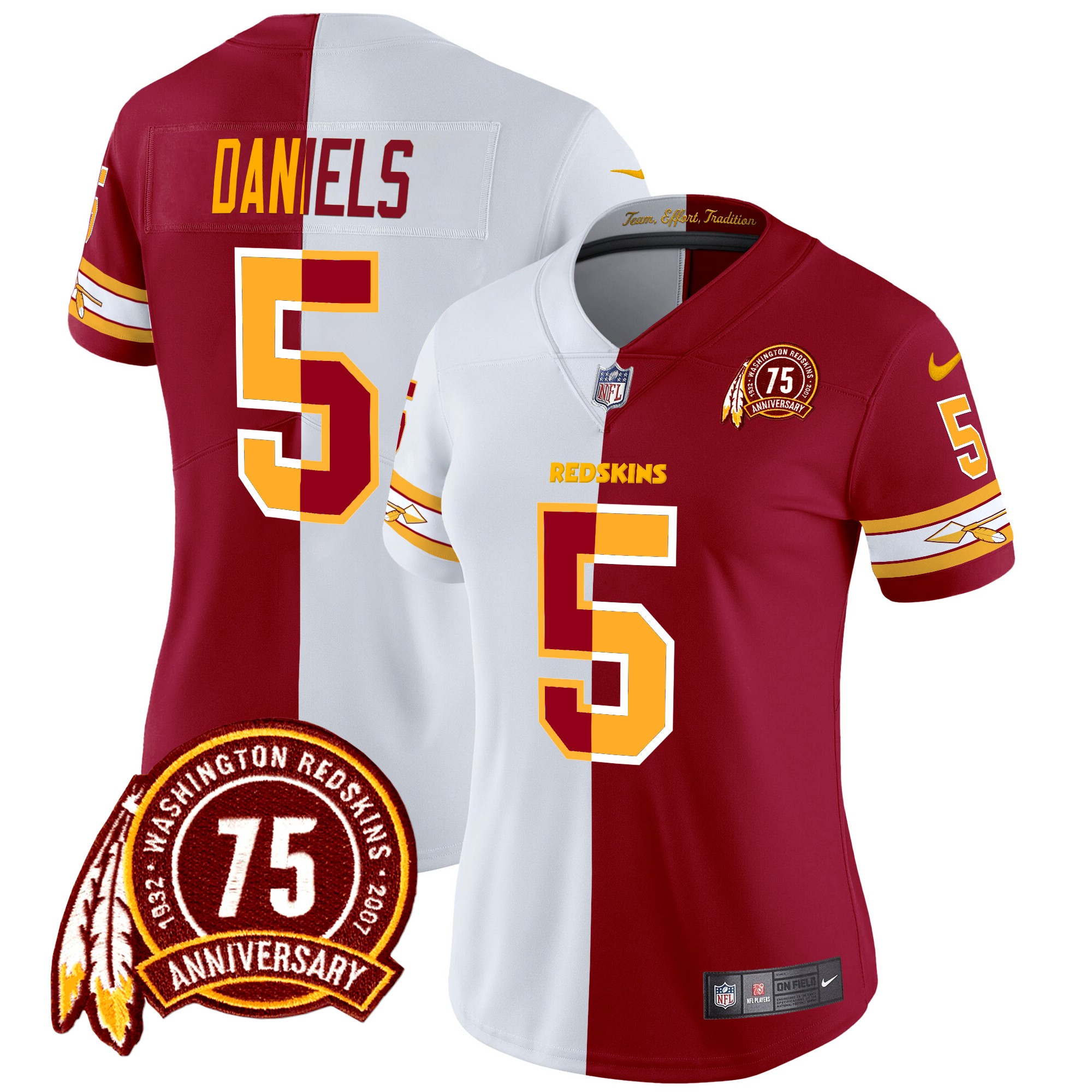 Jayden Daniels Women's Washington Redskins 75th Patch Vapor Limited Half Jersey - All Stitched
