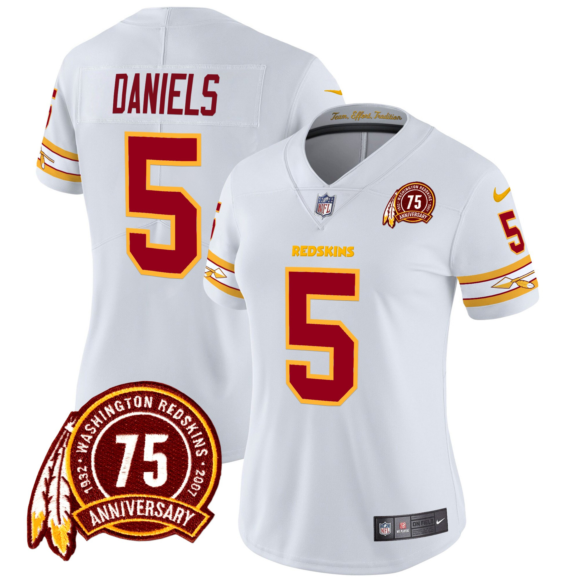 Jayden Daniels Women's Washington Redskins 75th Patch Vapor Limited White Jersey - All Stitched
