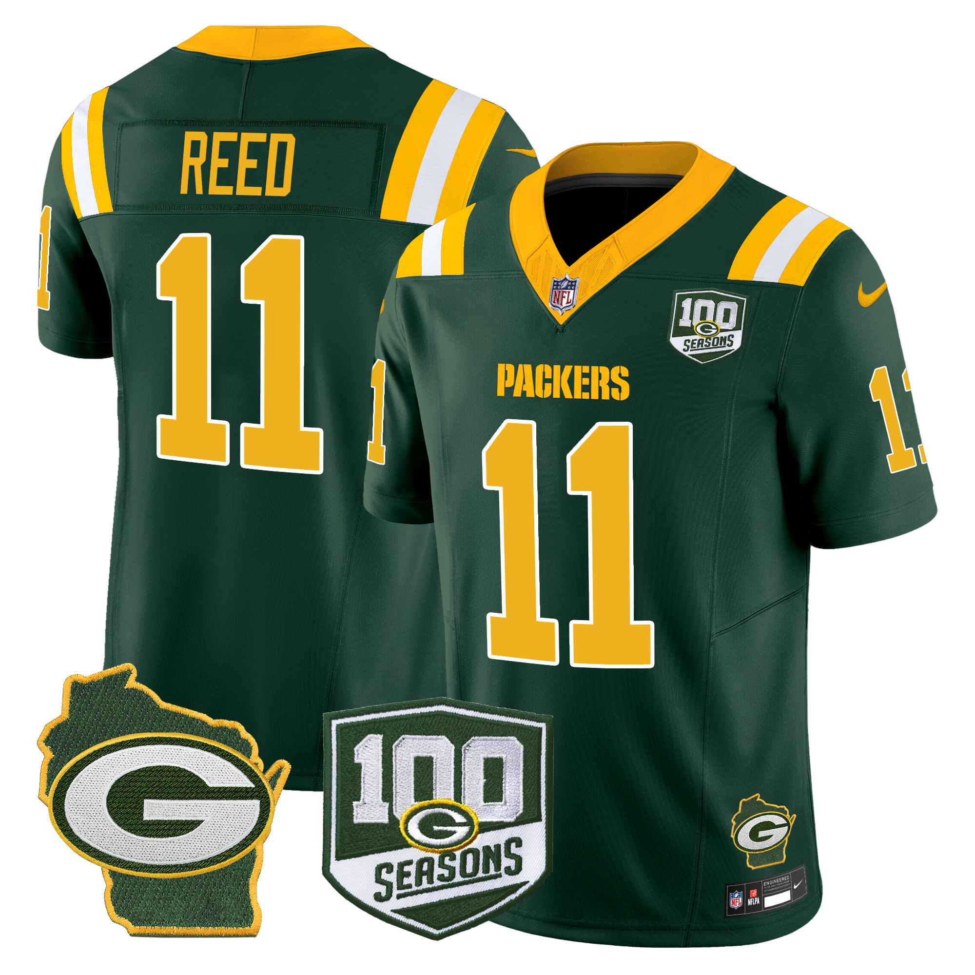 Jayden Reed Men's Green Bay Packers 100th Season & Home Patch Vapor Limited Green Jersey - All Stitched