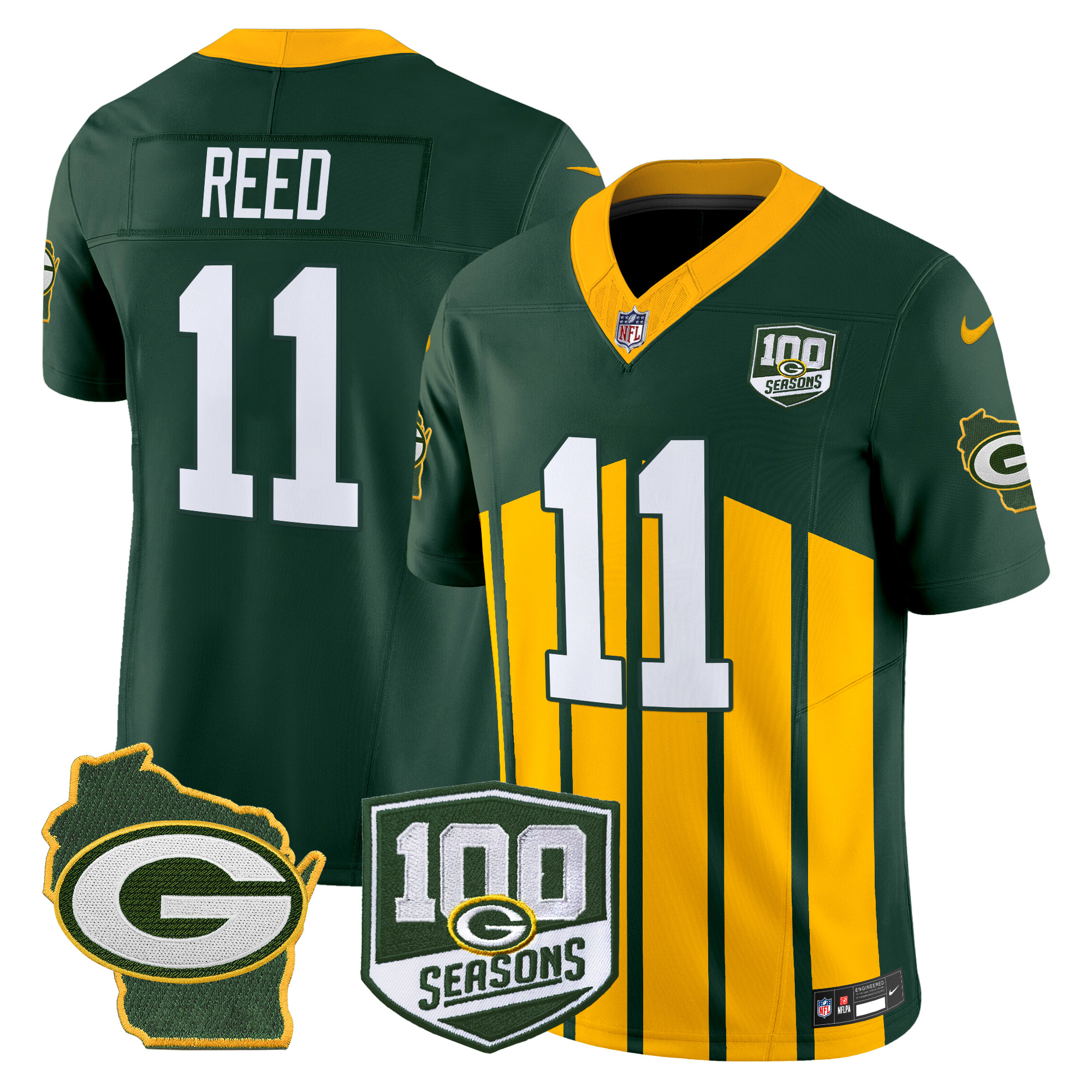 Jayden Reed Men's Green Bay Packers 100th Season & Home Patch Vapor Limited Green Special Jersey - All Stitched