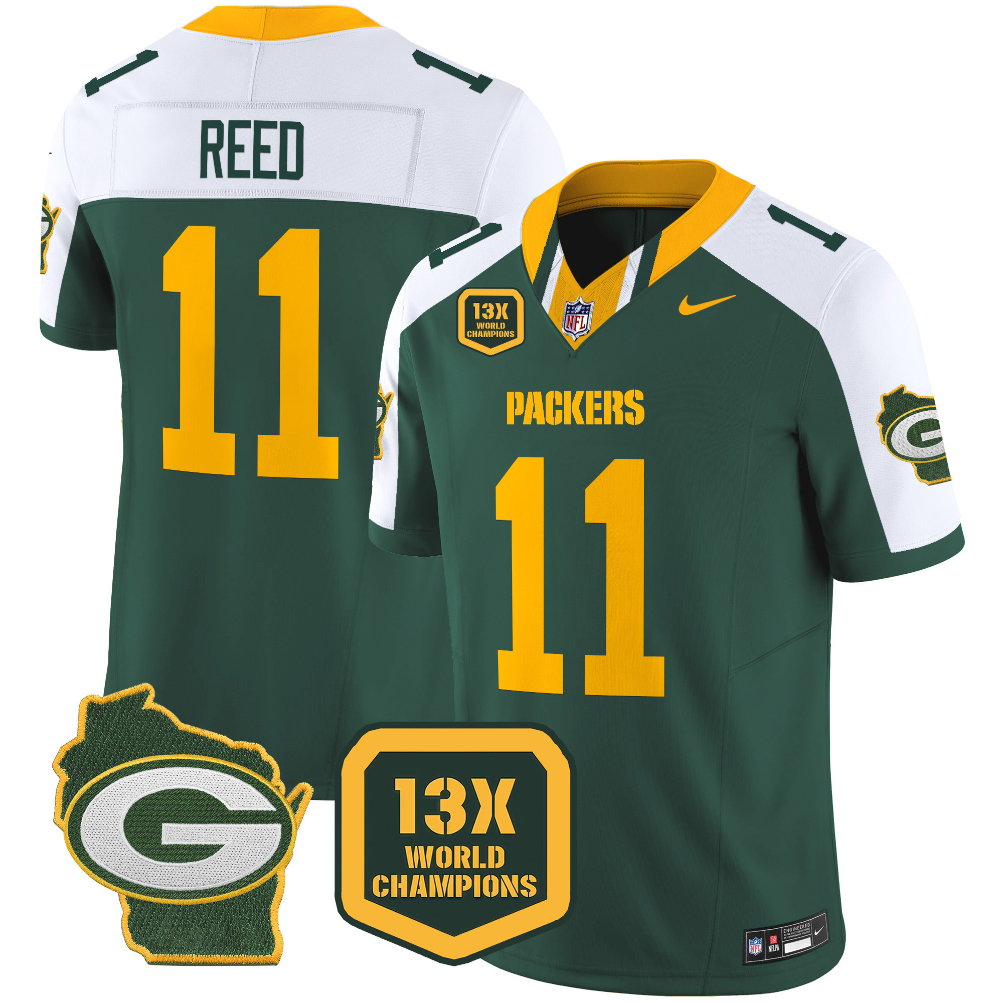 Jayden Reed Men's Green Bay Packers 13 Time World Champions & Home Patch Vapor Limited Jersey Ã¢â‚¬â€œ All Stitched Alternate Jersey - All Stitched