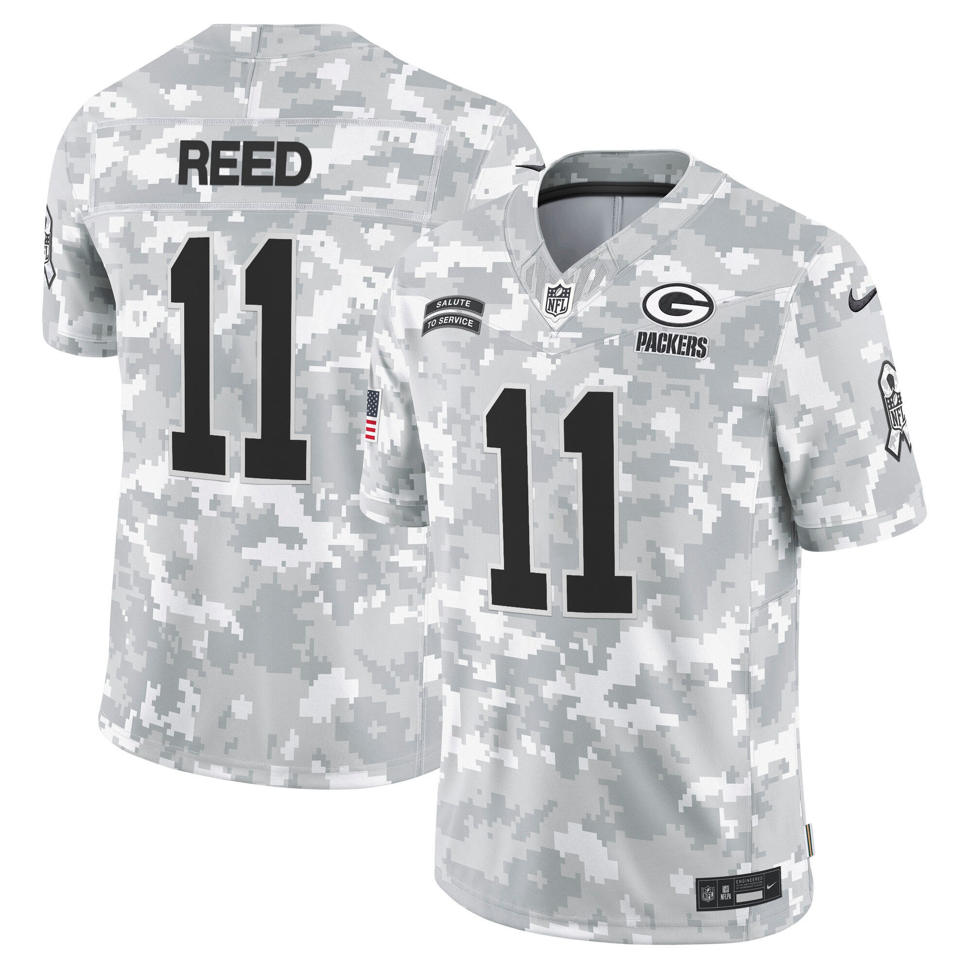 Jayden Reed Men's Green Bay Packers 2024 Salute to Service Vapor Limited Arctic Camo Jersey - All Stitched
