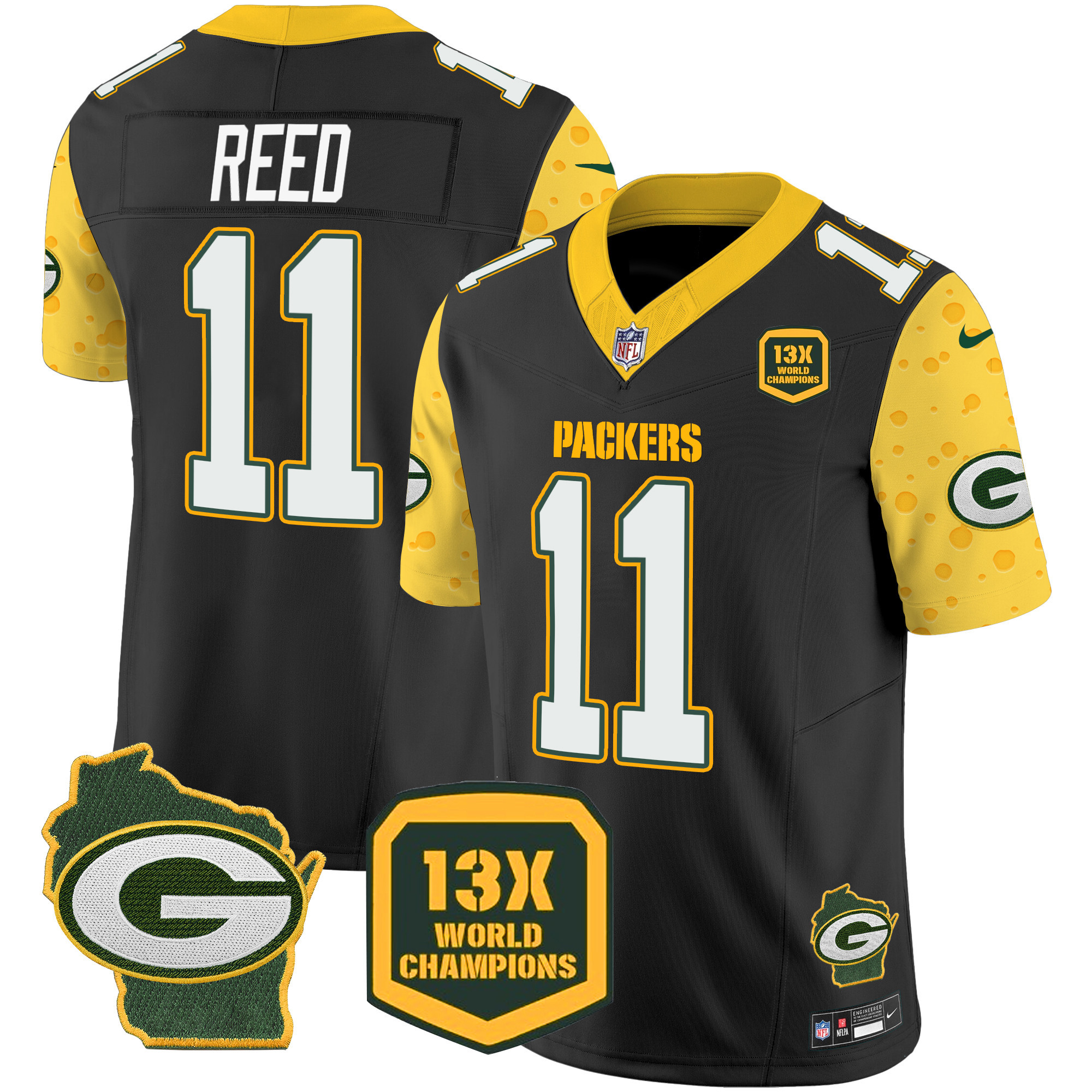 Jayden Reed Men's Green Bay Packers Cheese Vapor Limited Jersey ÃƒÂ¢Ã¢â€šÂ¬Ã¢â‚¬Å“ All Stitched Black Jersey - All Stitched