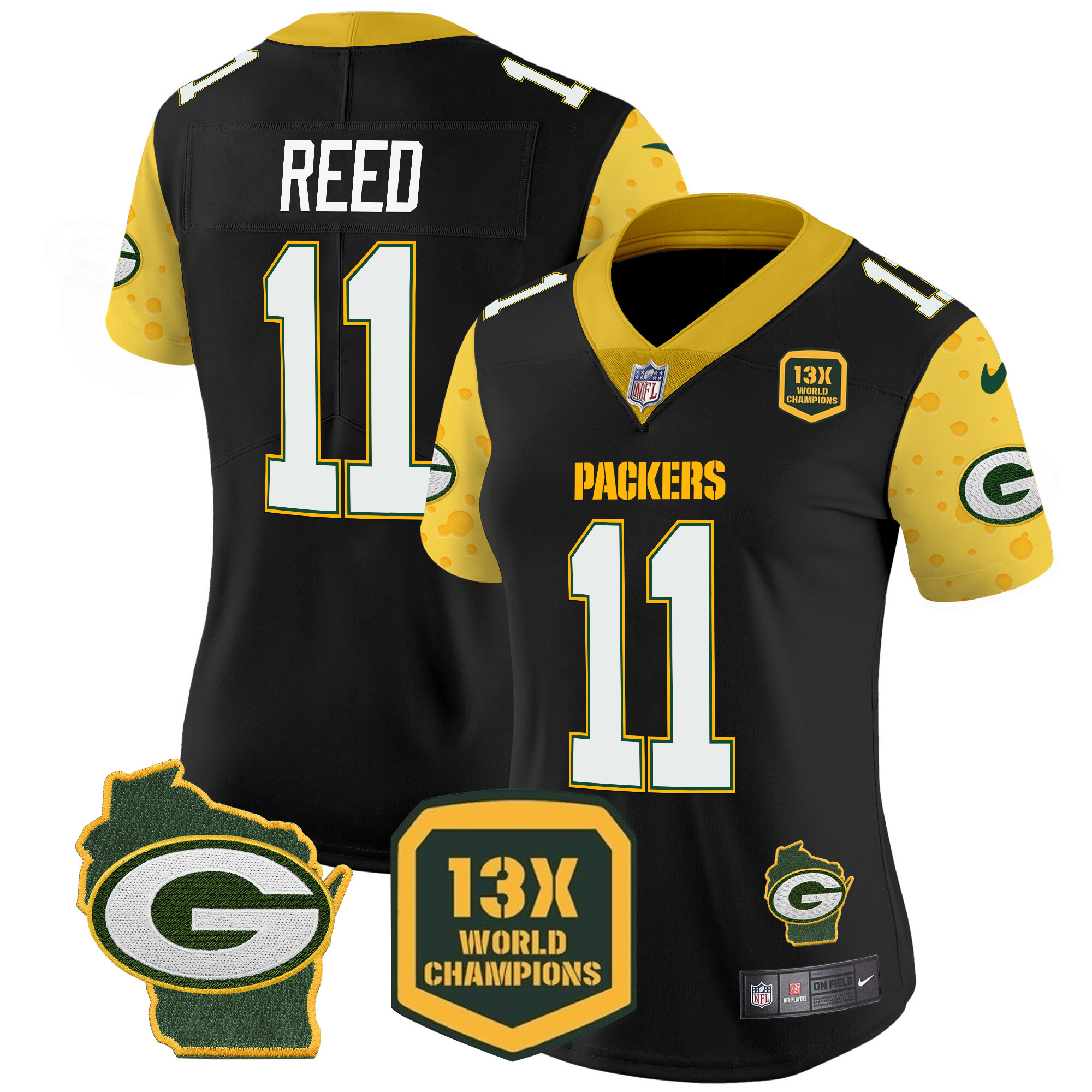 Jayden Reed Women's Green Bay Packers Cheese Vapor Limited Jersey ÃƒÂ¢Ã¢â€šÂ¬Ã¢â‚¬Å“ All Stitched Black Jersey - All Stitched