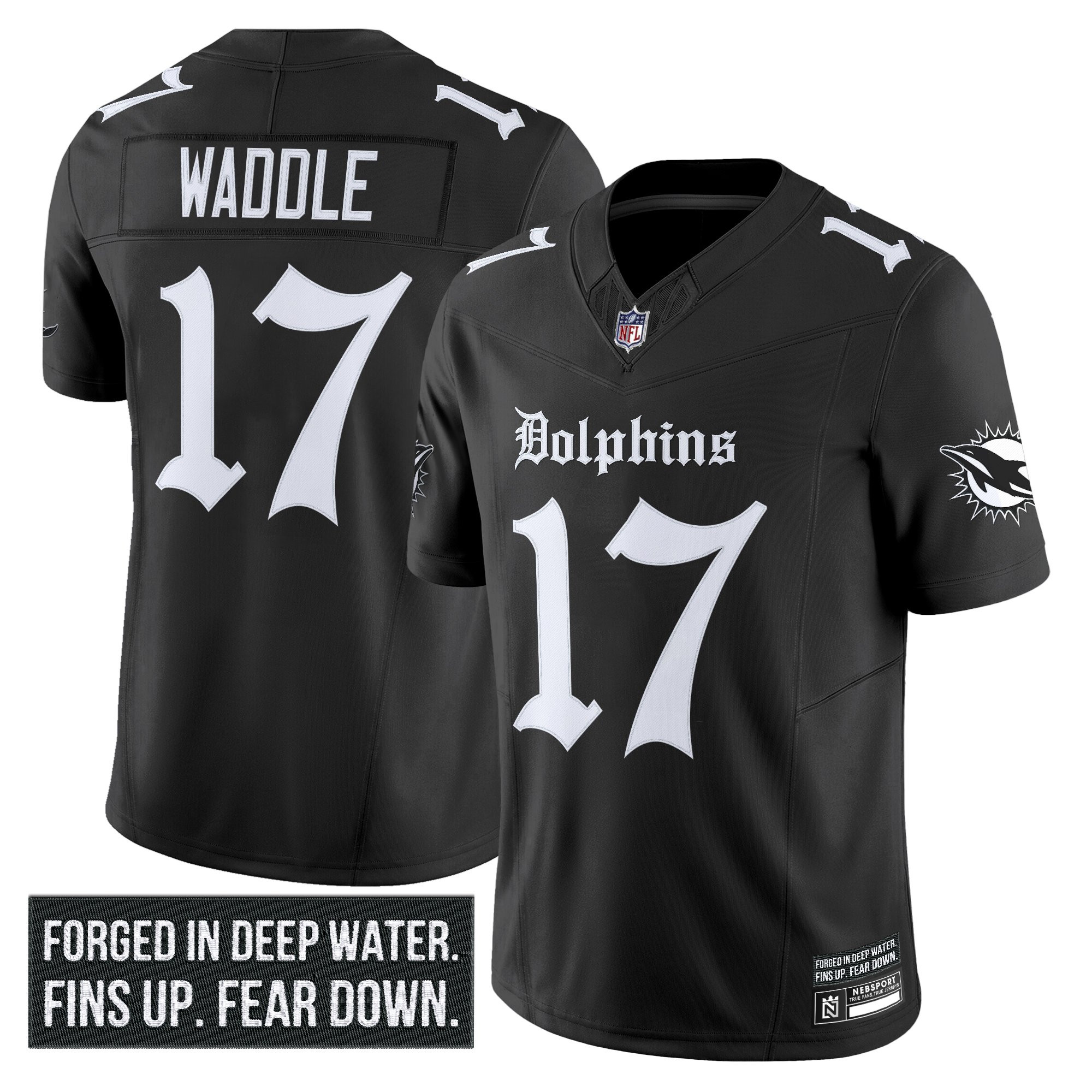 Jaylen Waddle Men's Miami Dolphins 'Gothic Deep Water Edition' Vapor Limited Black Jersey - All Stitched