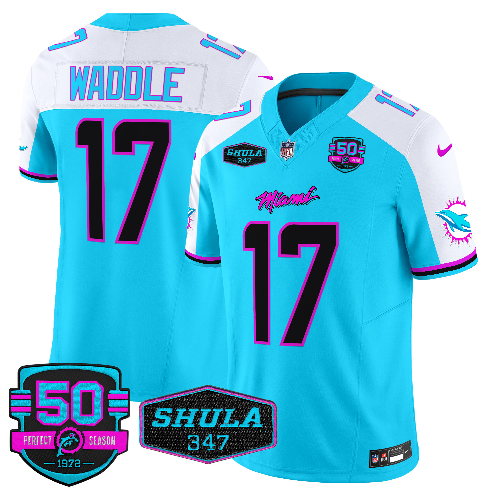 Jaylen Waddle Men's Miami Dolphins "Miami Vice" Vapor Limited Aqua Alternate Jersey - All Stitched