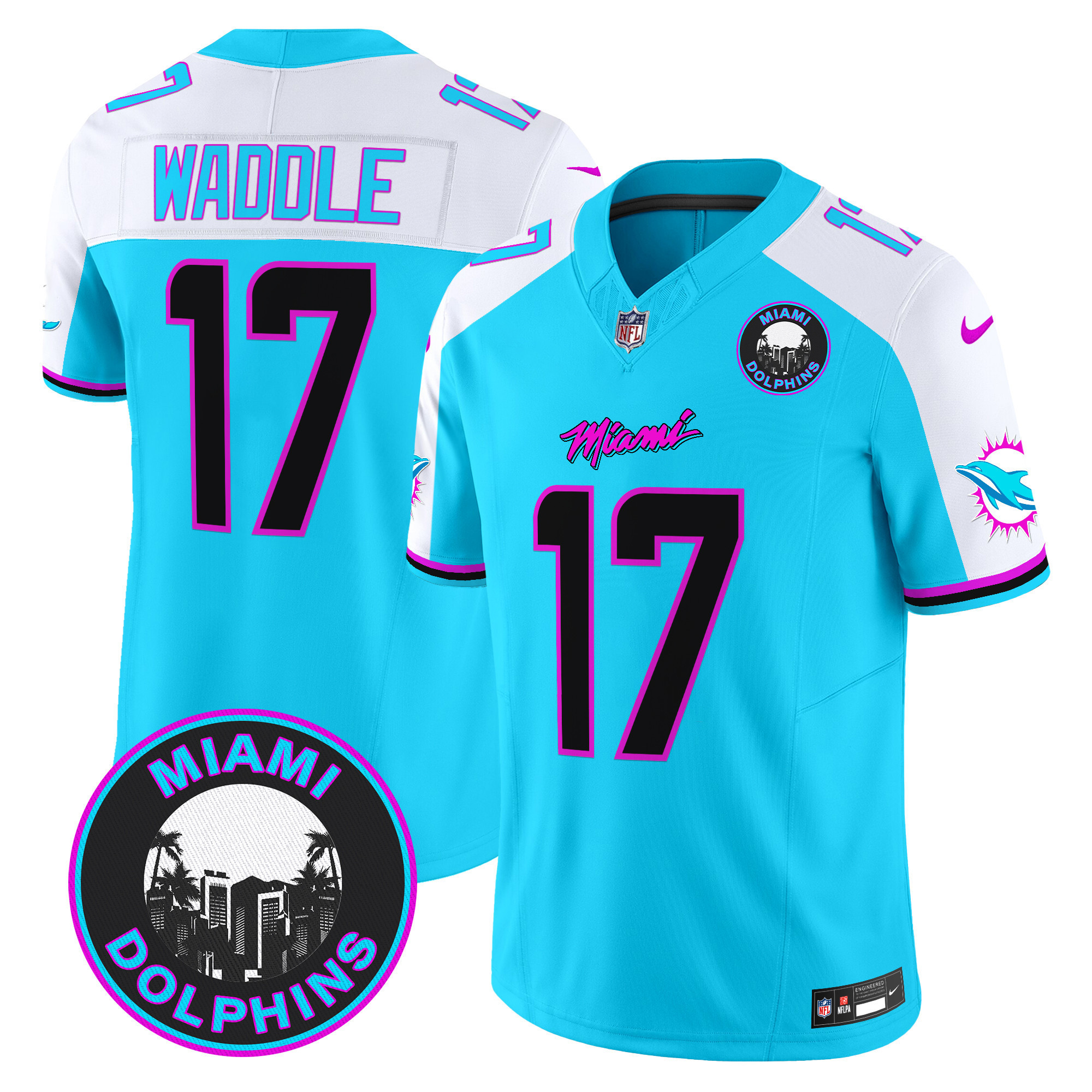 Jaylen Waddle Men's Miami Dolphins "Miami Vice" Vapor Limited Aqua Alternate Jersey - All Stitched
