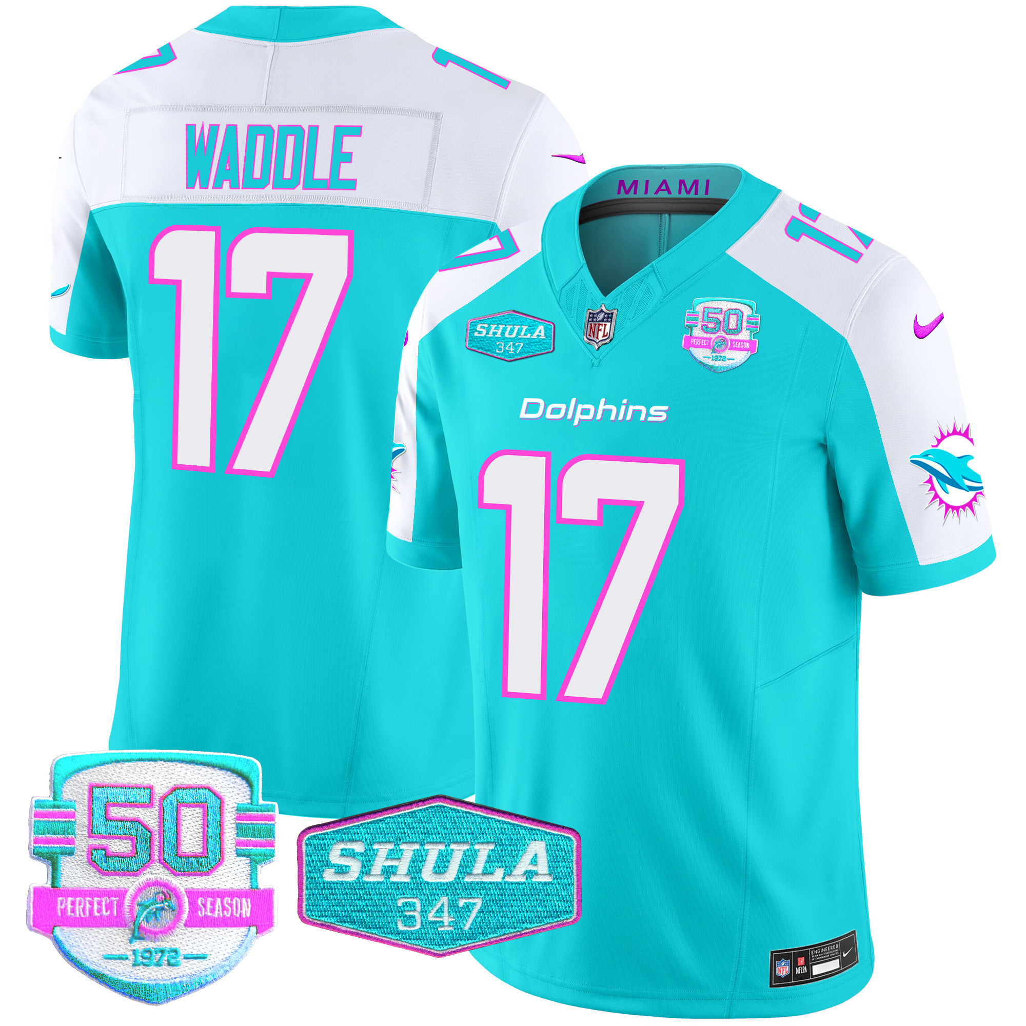 Jaylen Waddle Men's Miami Dolphins "Miami Vice" Vapor Limited Aqua Alternate Jersey - All Stitched