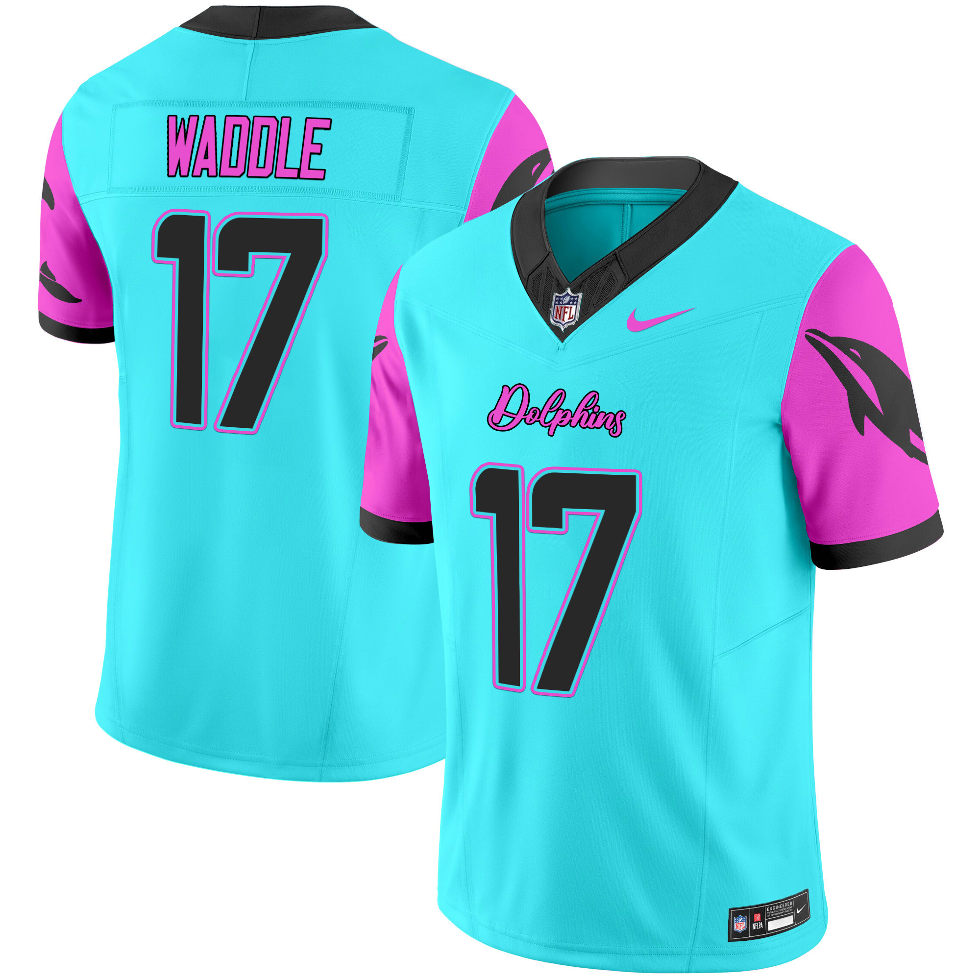 Jaylen Waddle Men's Miami Dolphins "Miami Vice" Vapor Limited Aqua Jersey - All Stitched