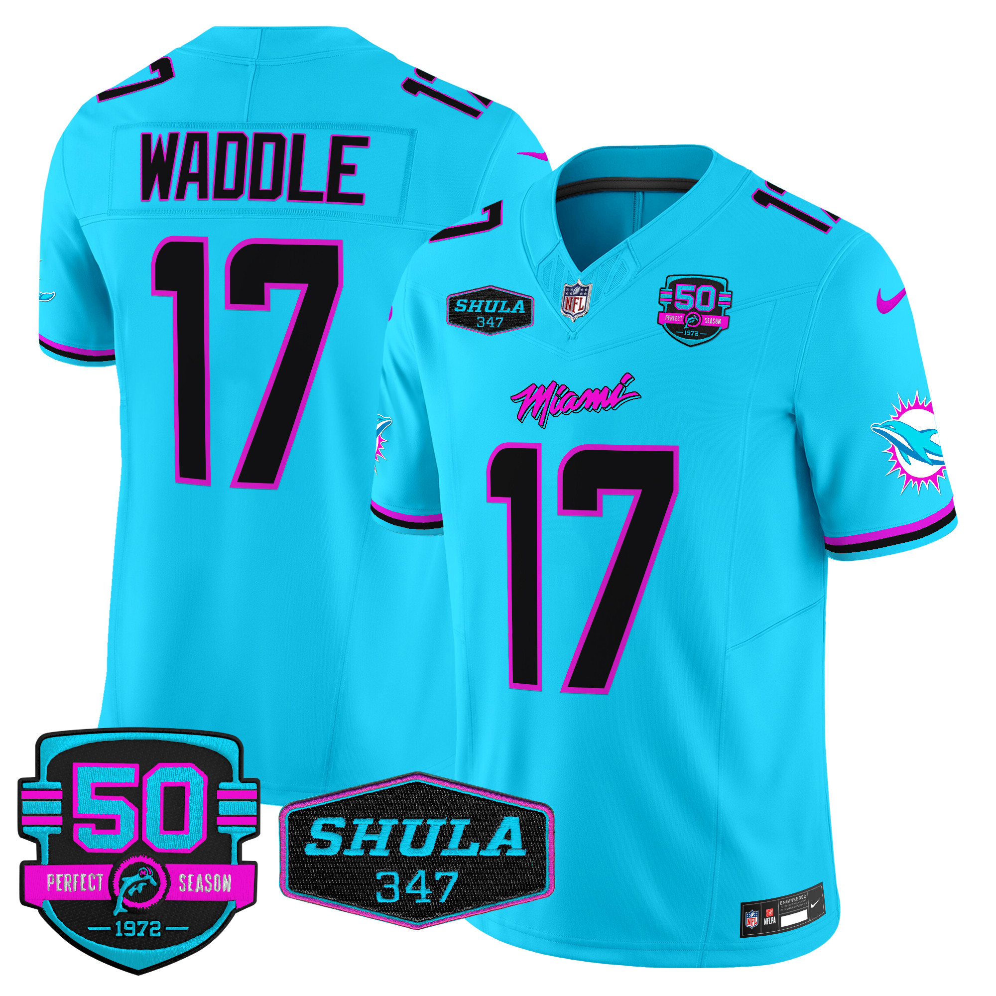 Jaylen Waddle Men's Miami Dolphins "Miami Vice" Vapor Limited Aqua Jersey - All Stitched