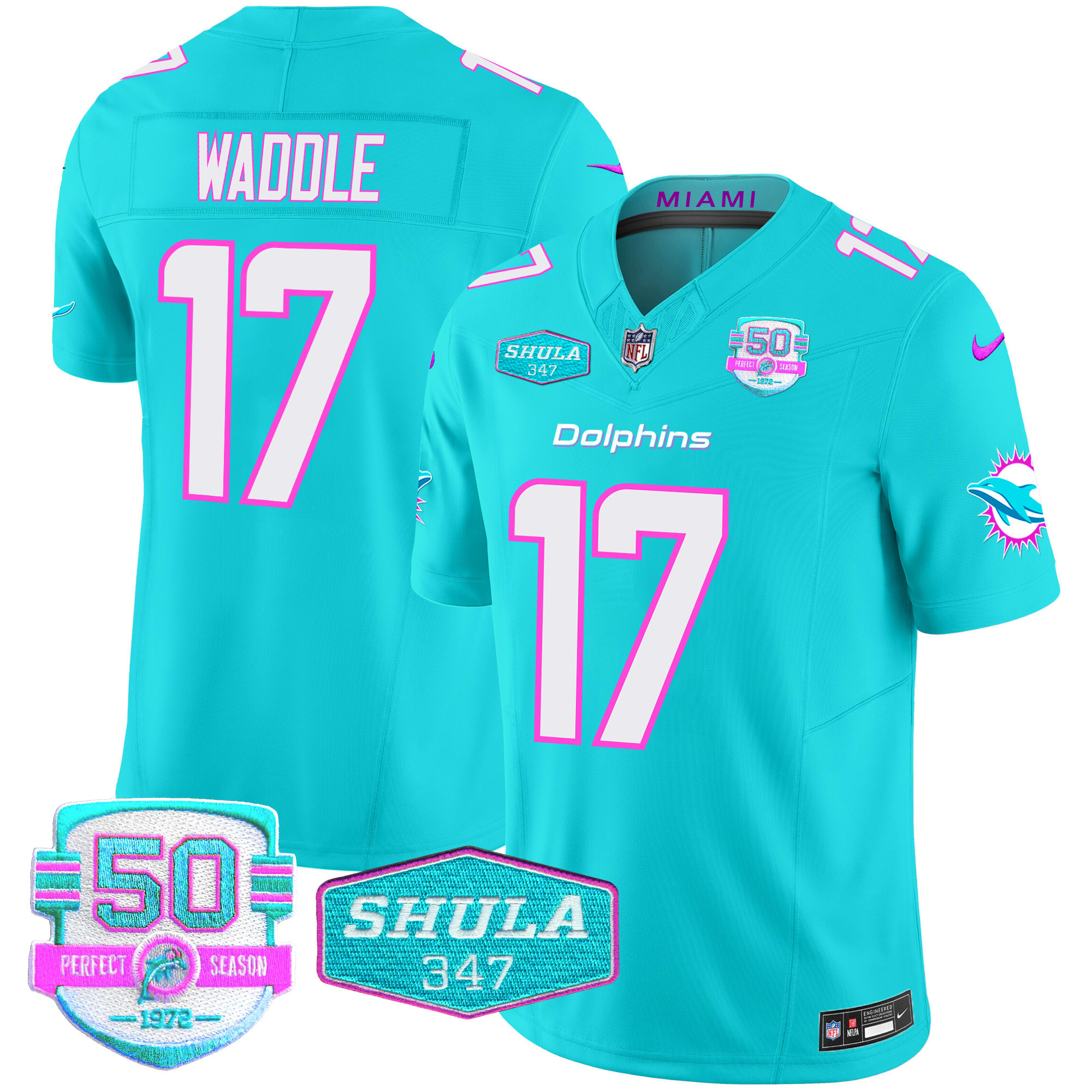 Jaylen Waddle Men's Miami Dolphins "Miami Vice" Vapor Limited Aqua Jersey - All Stitched