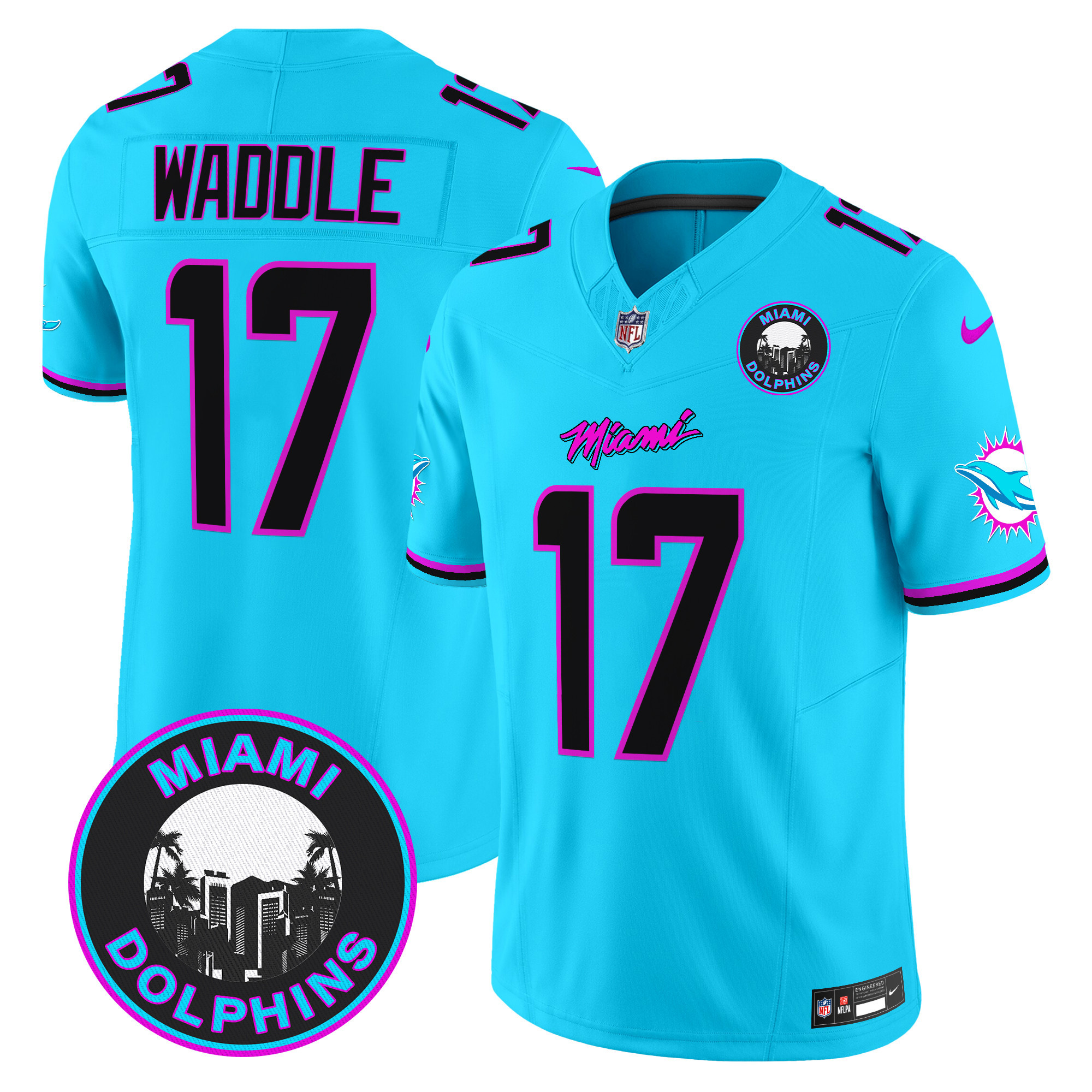 Jaylen Waddle Men's Miami Dolphins "Miami Vice" Vapor Limited Aqua Jersey - All Stitched