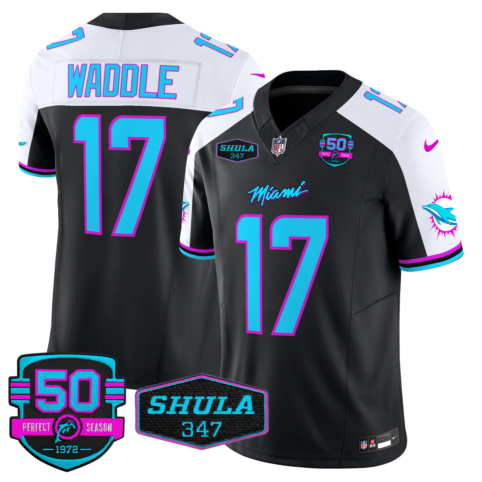 Jaylen Waddle Men's Miami Dolphins "Miami Vice" Vapor Limited Black Alternate Jersey - All Stitched