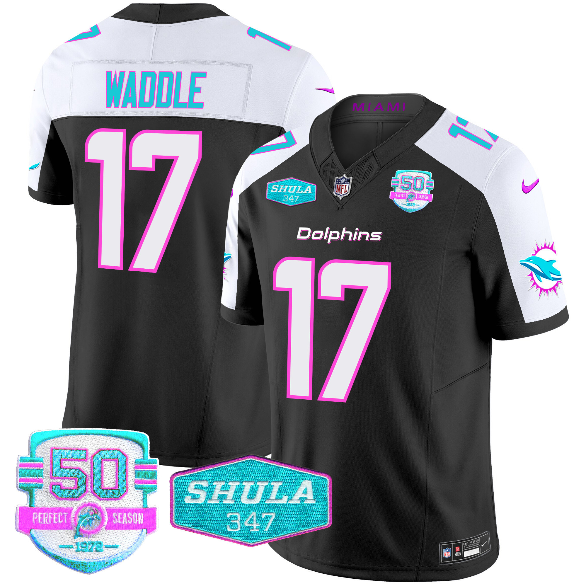 Jaylen Waddle Men's Miami Dolphins "Miami Vice" Vapor Limited Black Alternate Jersey - All Stitched