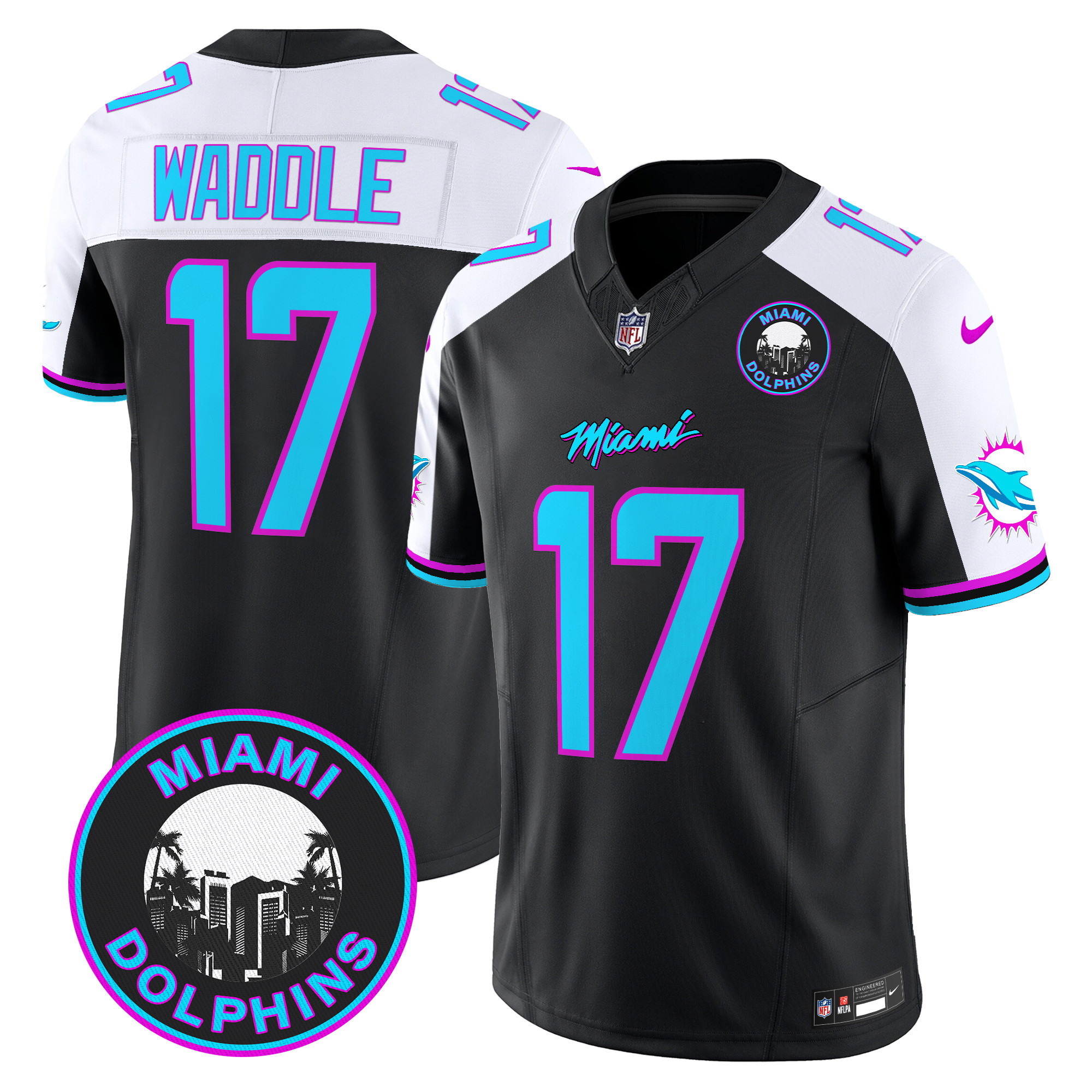 Jaylen Waddle Men's Miami Dolphins "Miami Vice" Vapor Limited Black Alternate Jersey - All Stitched