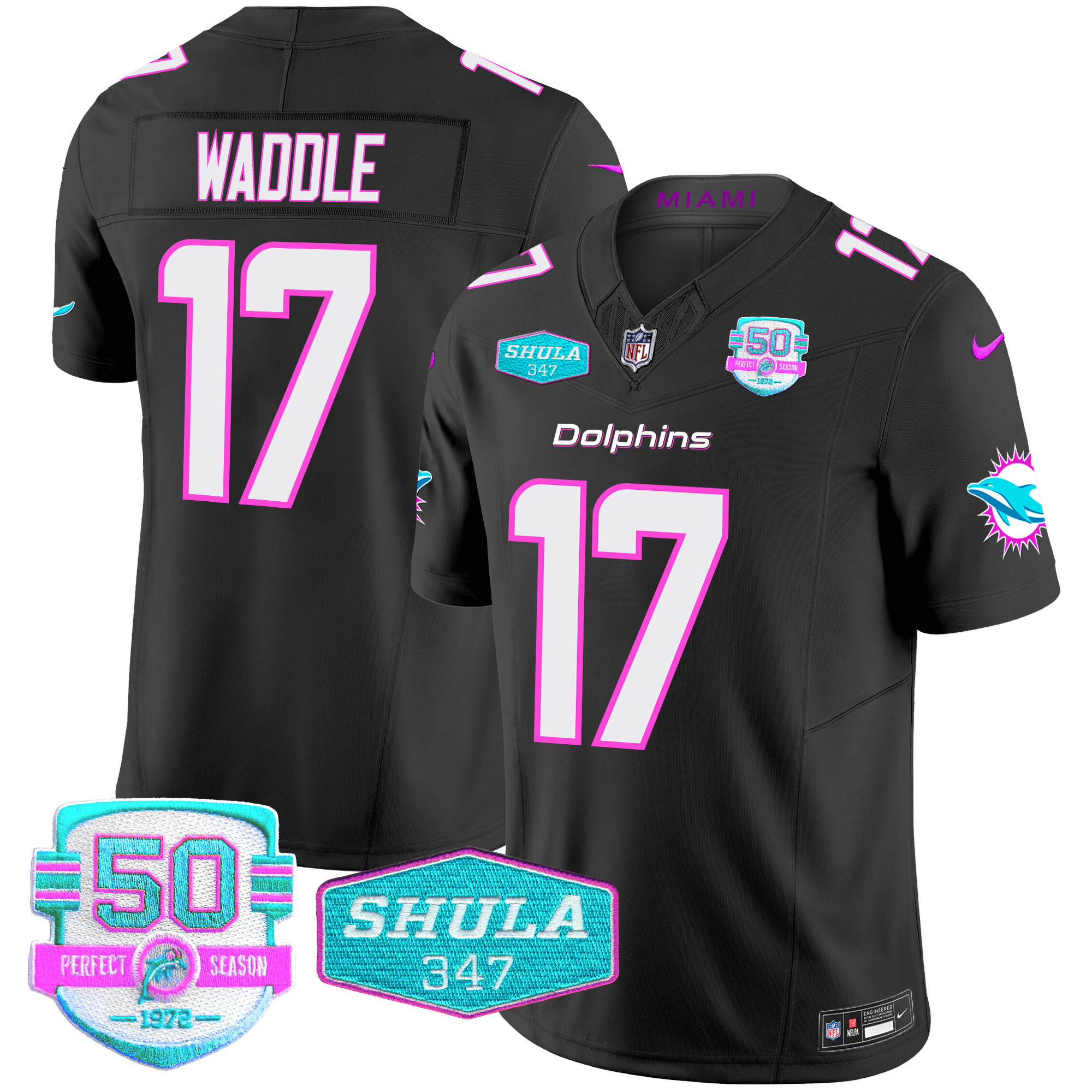 Jaylen Waddle Men's Miami Dolphins "Miami Vice" Vapor Limited Black Jersey - All Stitched