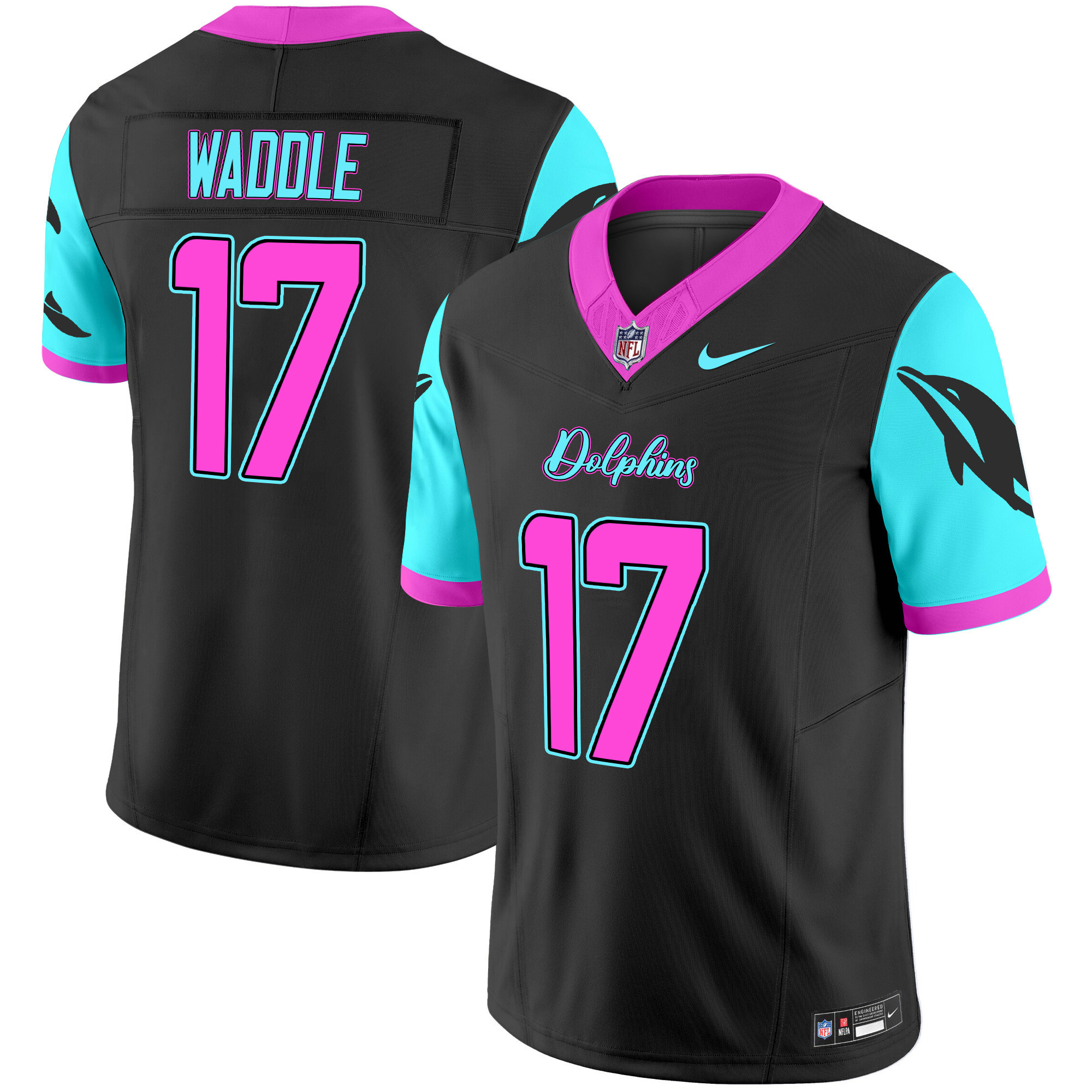 Jaylen Waddle Men's Miami Dolphins "Miami Vice" Vapor Limited Black Jersey - All Stitched