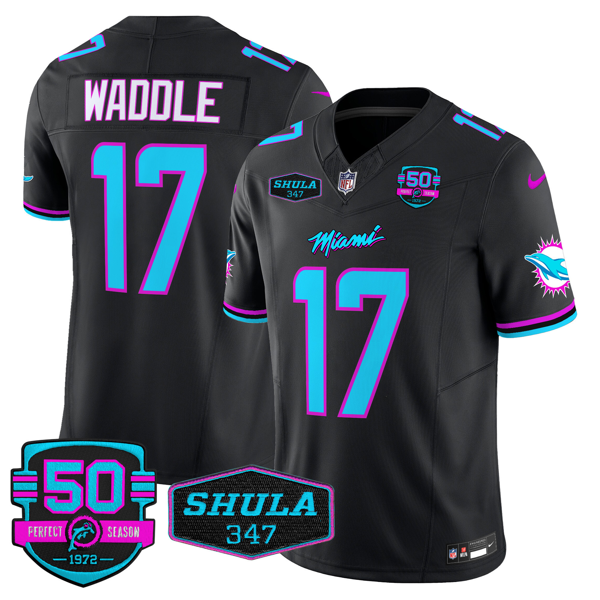 Jaylen Waddle Men's Miami Dolphins "Miami Vice" Vapor Limited Black Jersey - All Stitched