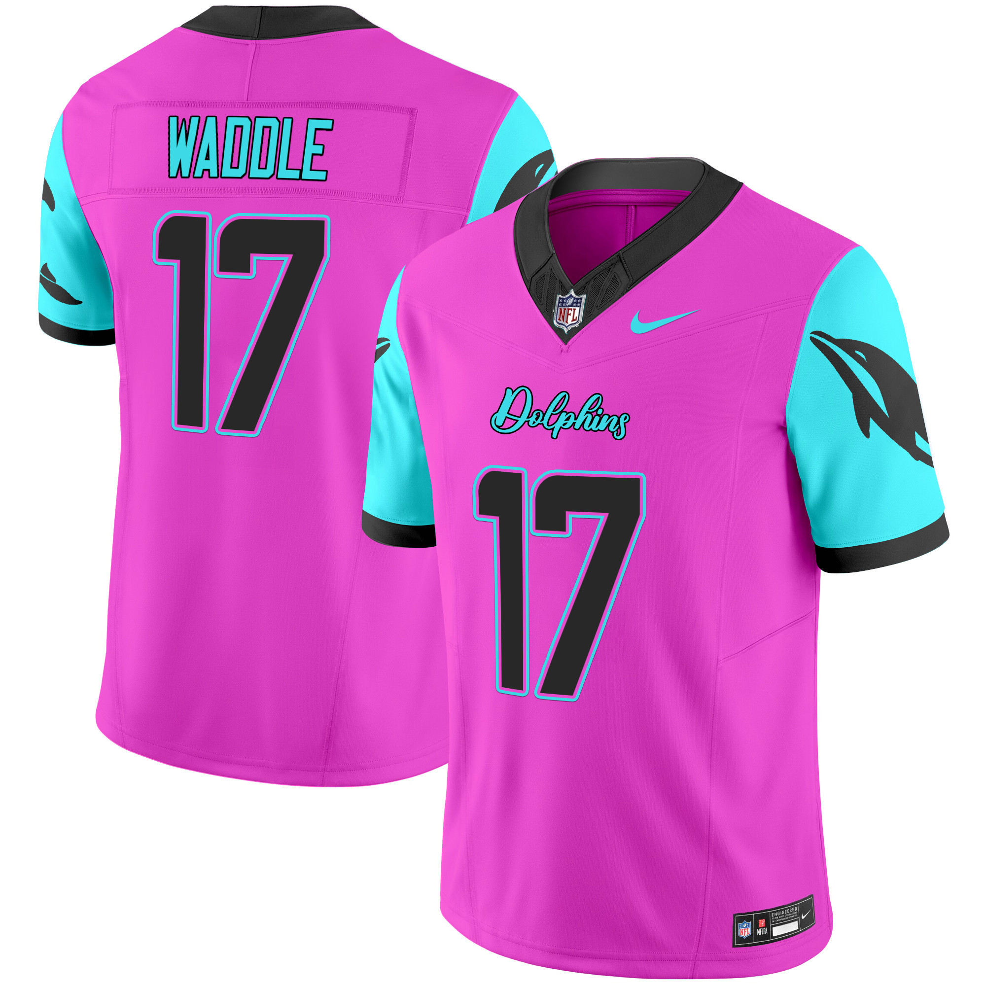 Jaylen Waddle Men's Miami Dolphins "Miami Vice" Vapor Limited Pink Jersey - All Stitched