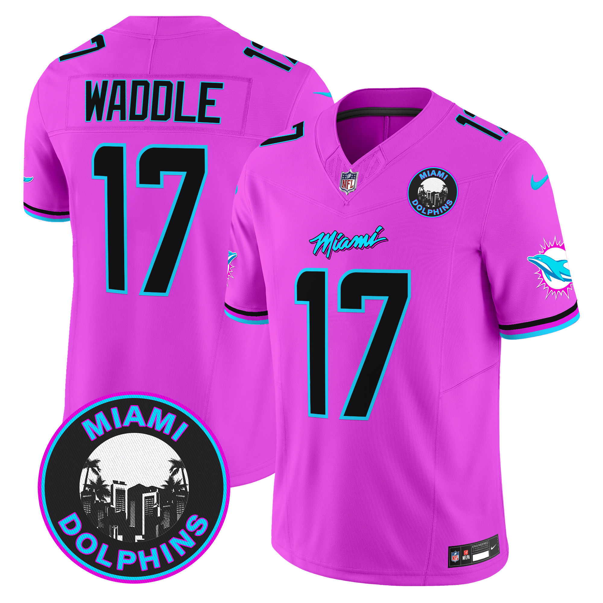 Jaylen Waddle Men's Miami Dolphins "Miami Vice" Vapor Limited Pink Jersey - All Stitched