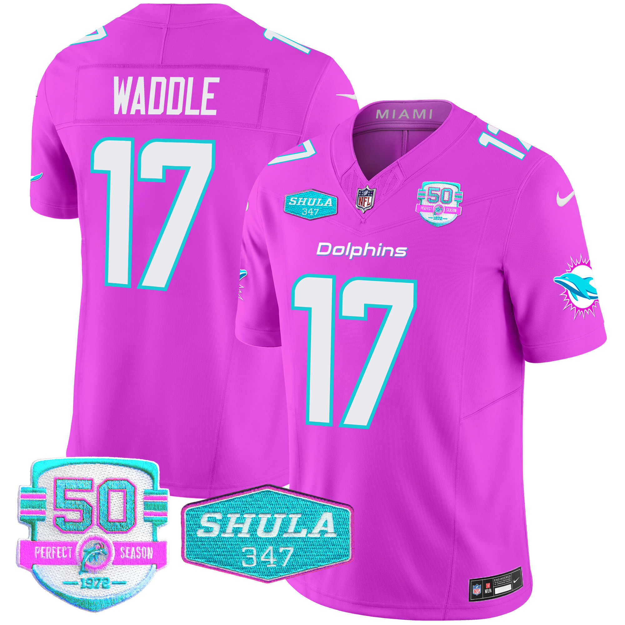 Jaylen Waddle Men's Miami Dolphins "Miami Vice" Vapor Limited Pink Jersey - All Stitched