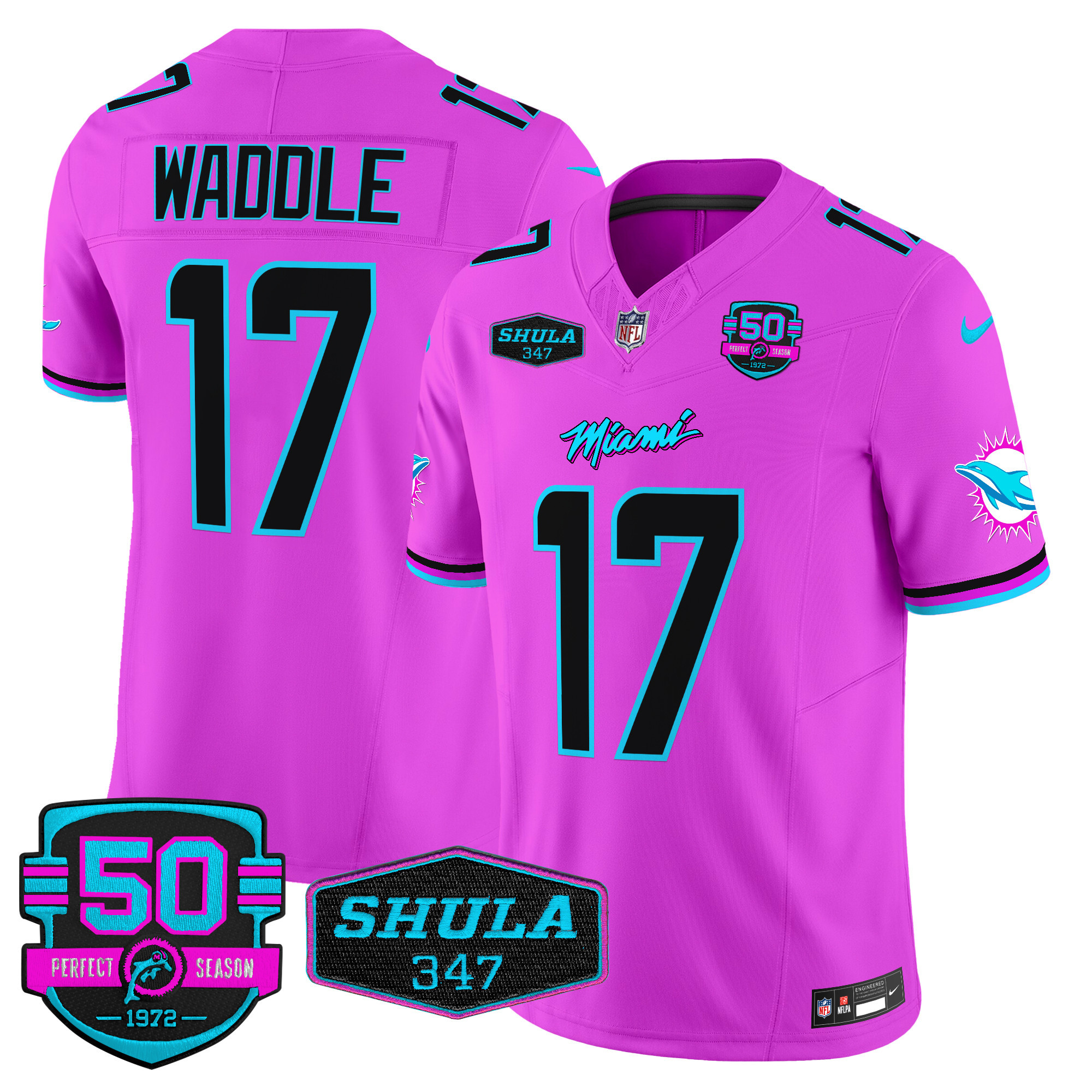 Jaylen Waddle Men's Miami Dolphins "Miami Vice" Vapor Limited Pink Jersey - All Stitched