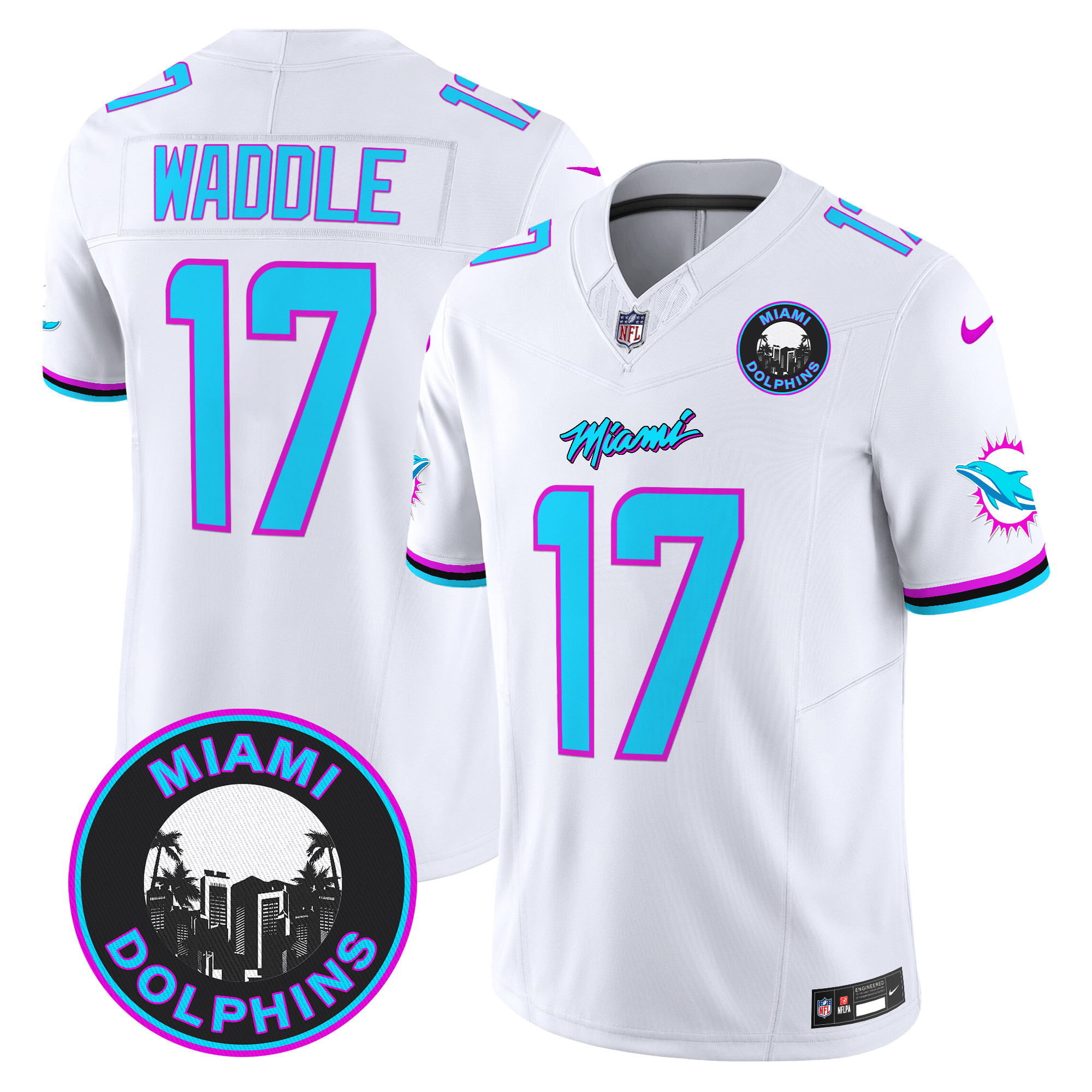 Jaylen Waddle Men's Miami Dolphins "Miami Vice" Vapor Limited White Jersey - All Stitched