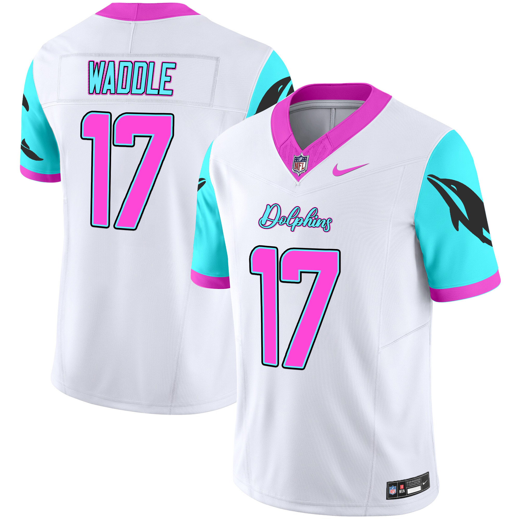 Jaylen Waddle Men's Miami Dolphins "Miami Vice" Vapor Limited White Jersey - All Stitched