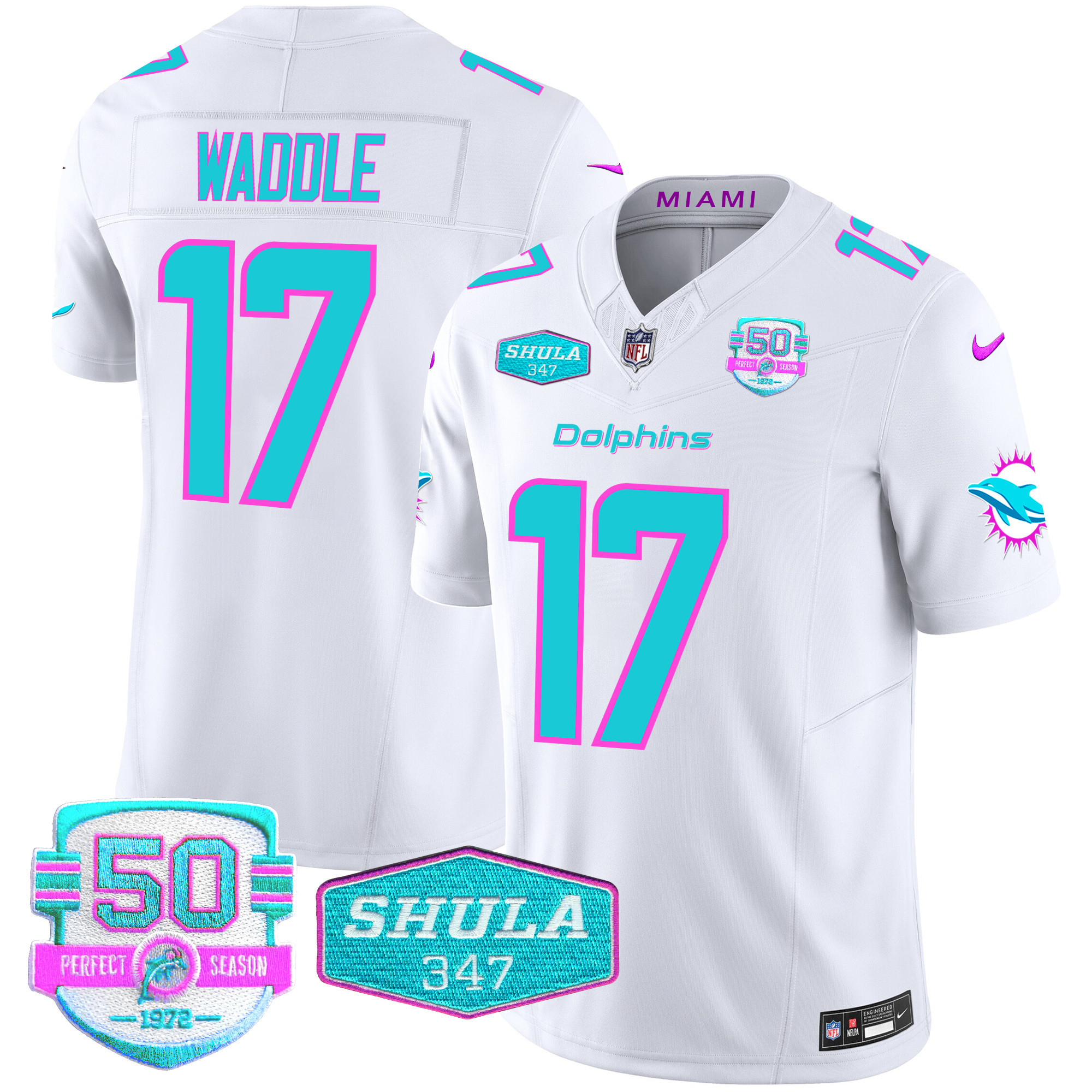 Jaylen Waddle Men's Miami Dolphins "Miami Vice" Vapor Limited White Jersey - All Stitched