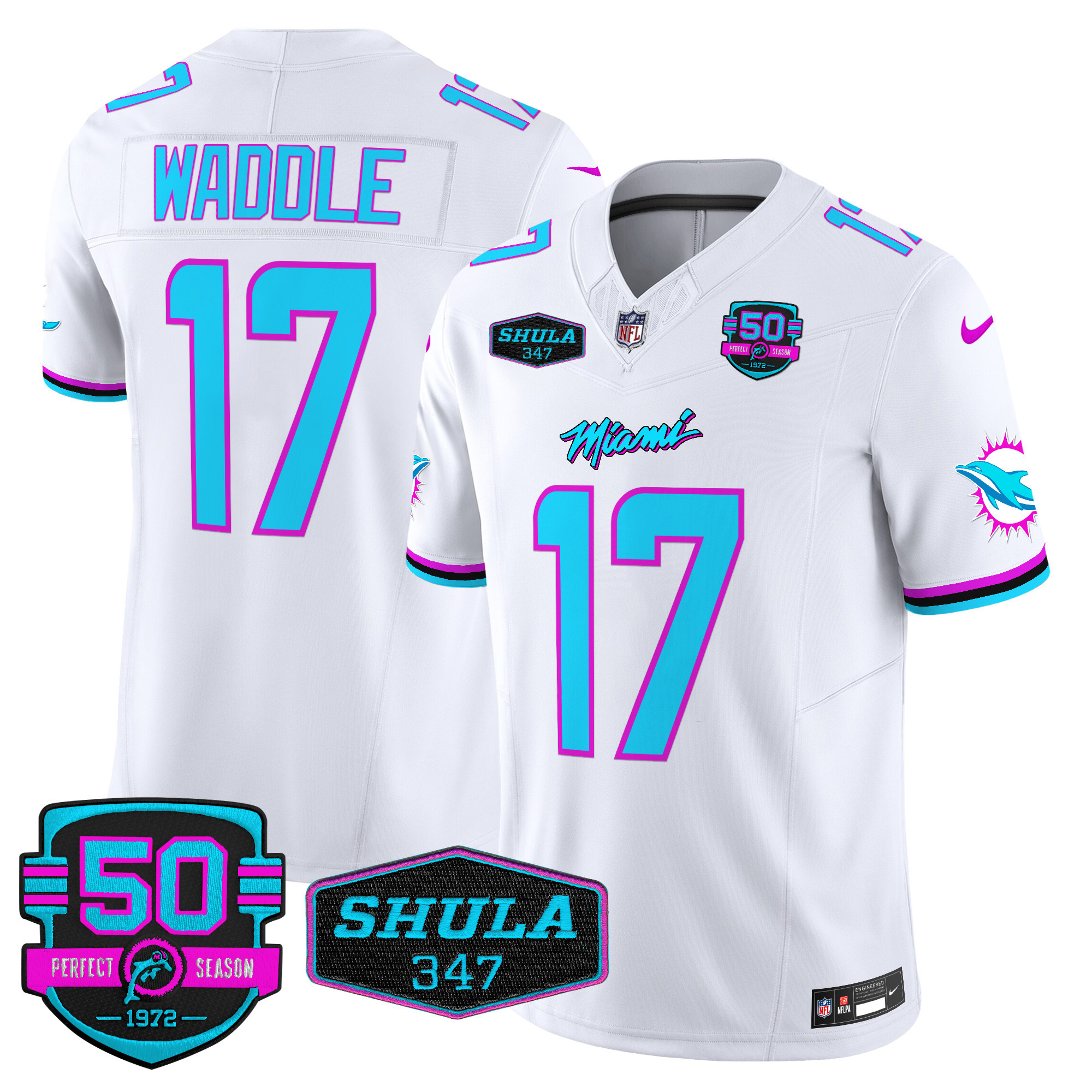 Jaylen Waddle Men's Miami Dolphins "Miami Vice" Vapor Limited White Jersey - All Stitched
