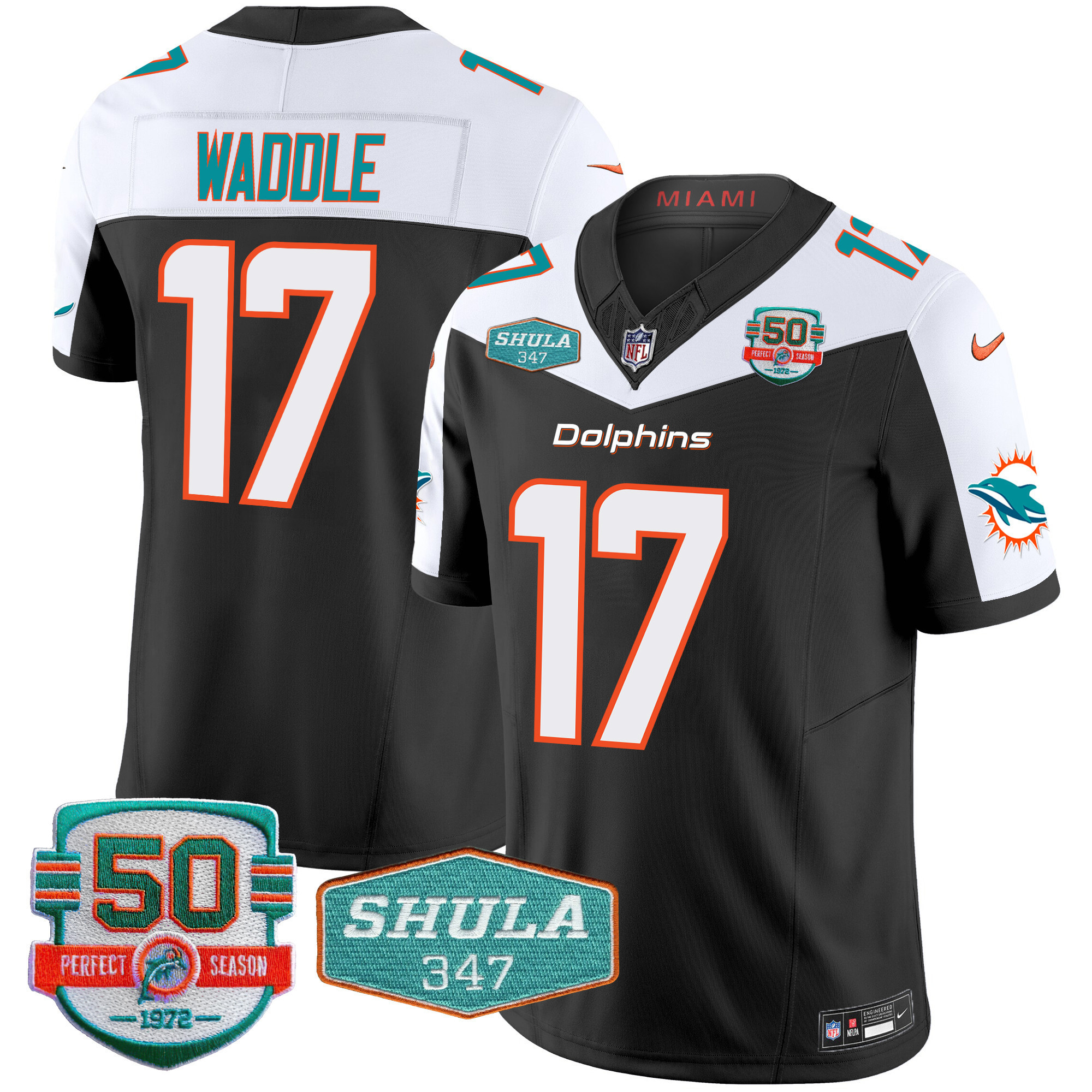 Jaylen Waddle Men's Miami Dolphins Shula 347 Patch Vapor Limited Black Alternate Jersey - All Stitched