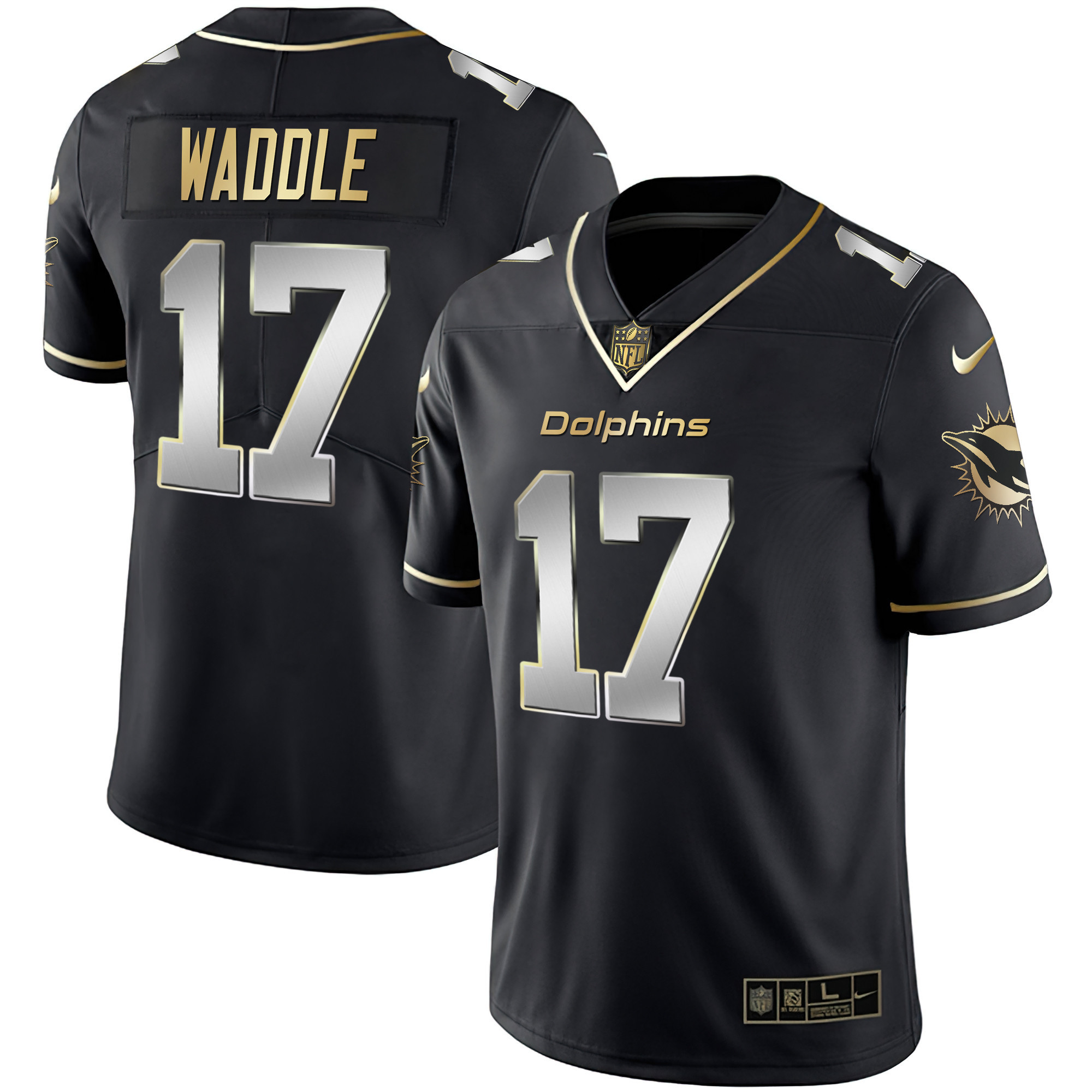 Jaylen Waddle Men's Miami Dolphins White Gold & Black Gold Black Limited Jersey - All Stitched